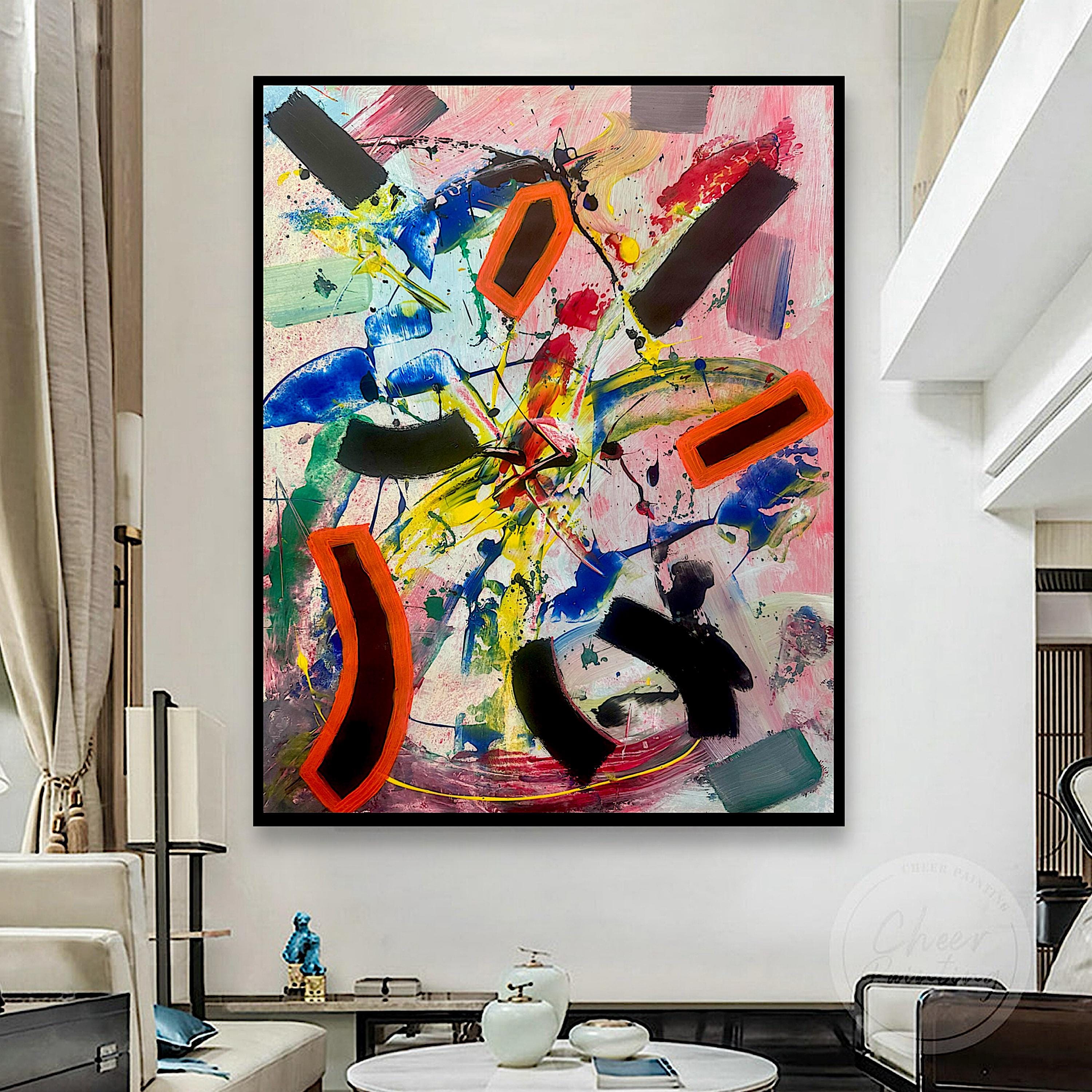 Handmade Abstract Acrylic Painting on Paper, Colorful Expressionist Wall Decor (22x28 inch)