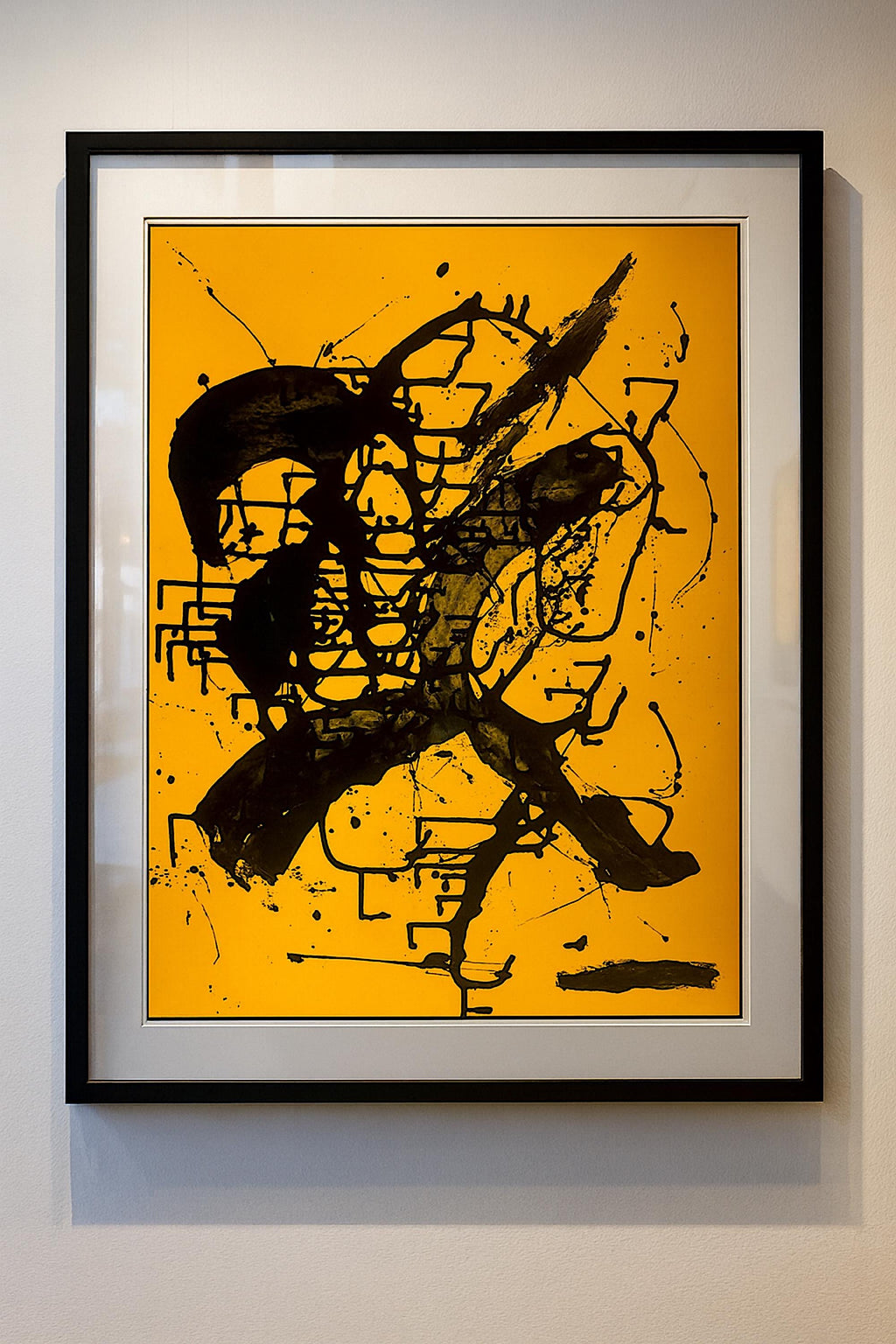 Handmade Expressionist Painting, Black & Yellow Abstract Art (22x28 inch)