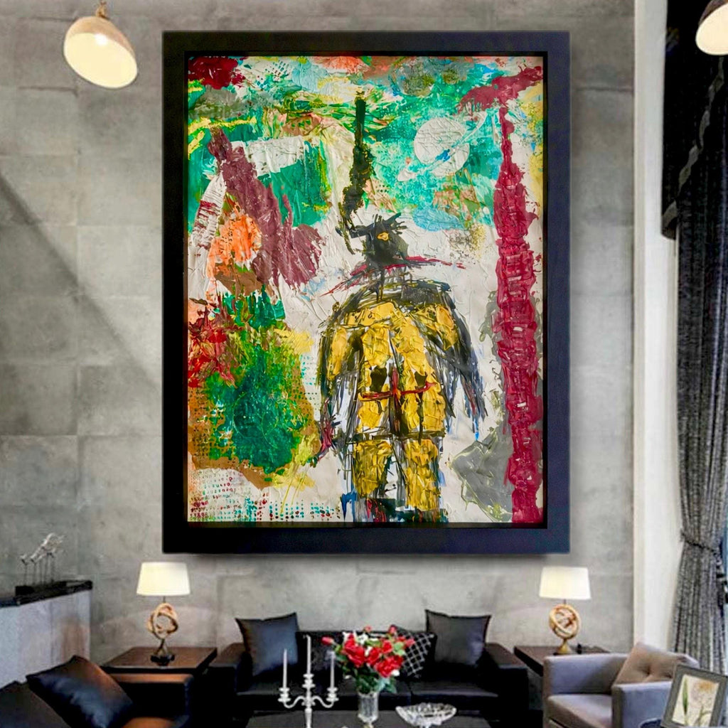 Handmade Abstract Acrylic Painting on Hardened Poster, Framed Wall Art, Textured Varnished Artwork (24x30 inch)