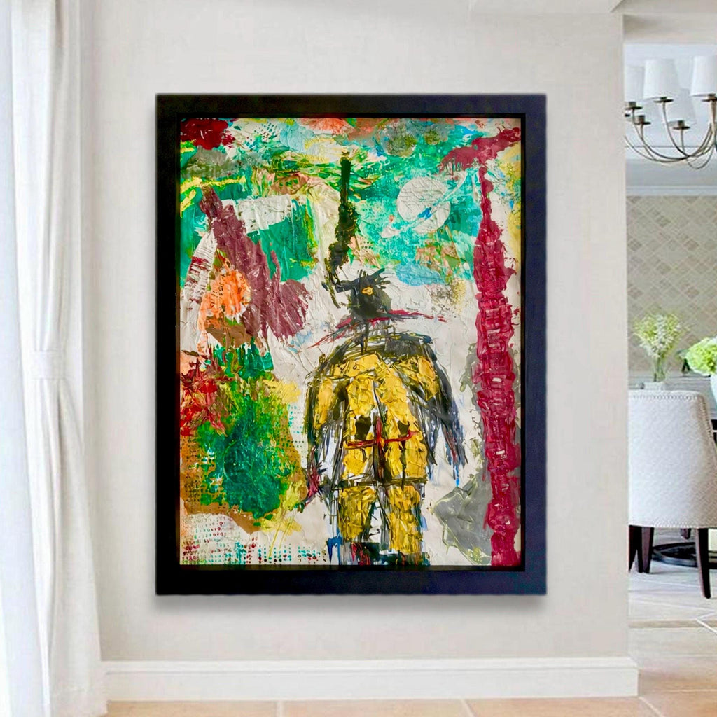 Handmade Abstract Acrylic Painting on Hardened Poster, Framed Wall Art, Textured Varnished Artwork (24x30 inch)