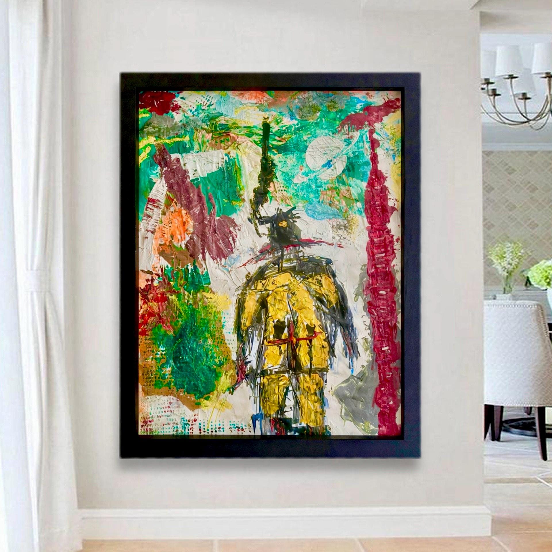 Handmade Abstract Acrylic Painting on Hardened Poster, Framed Wall Art, Textured Varnished Artwork (24x30 inch)