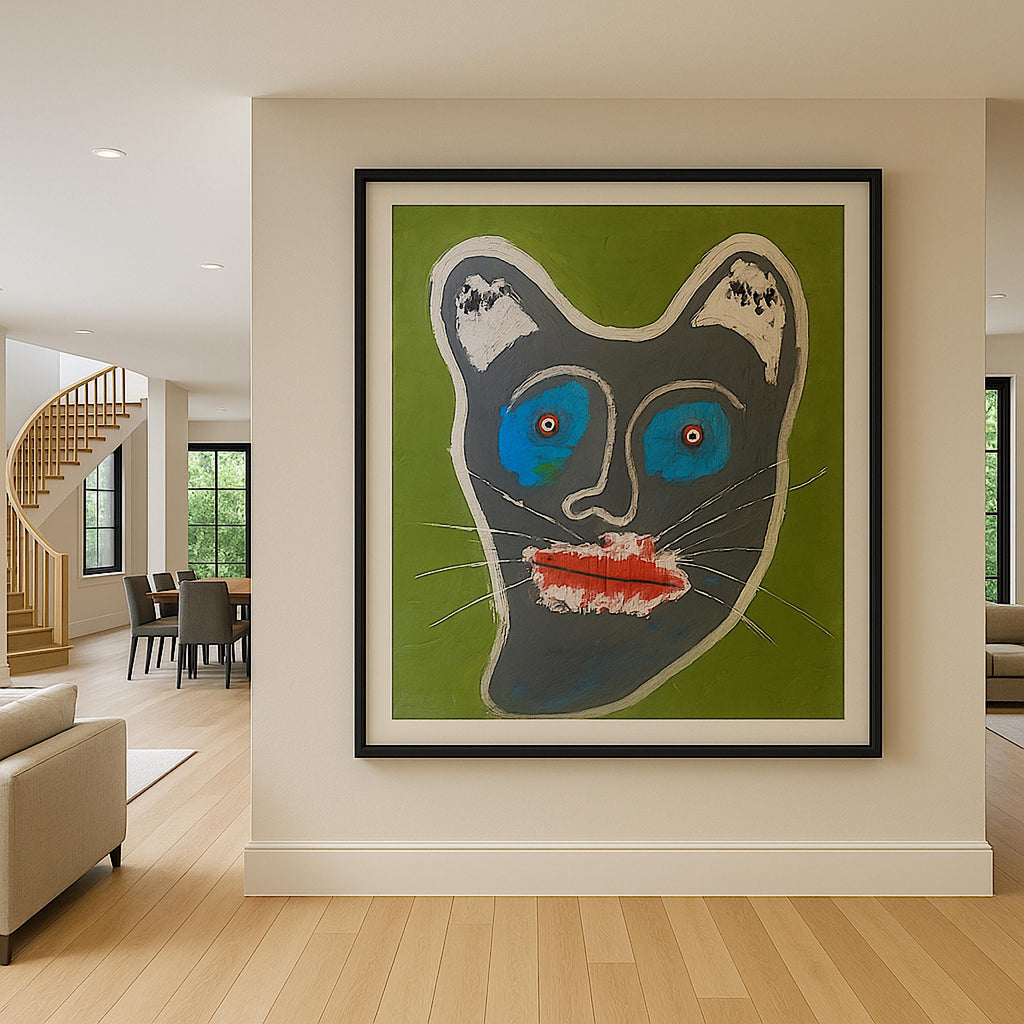 Abstract Cat Portrait, Acrylic Mixed Media, Contemporary Wall Art (22x28 inch)