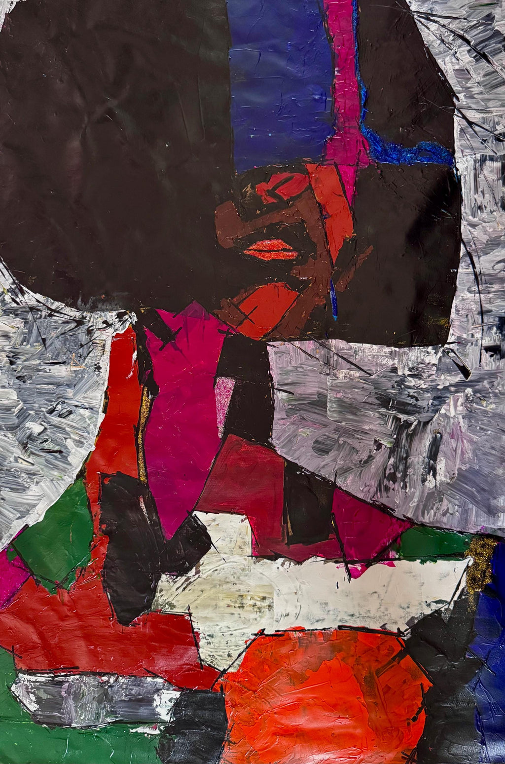 Abstract Expressionist Portrait Painting, Textured Acrylic Art (24x35 inch Canvas)