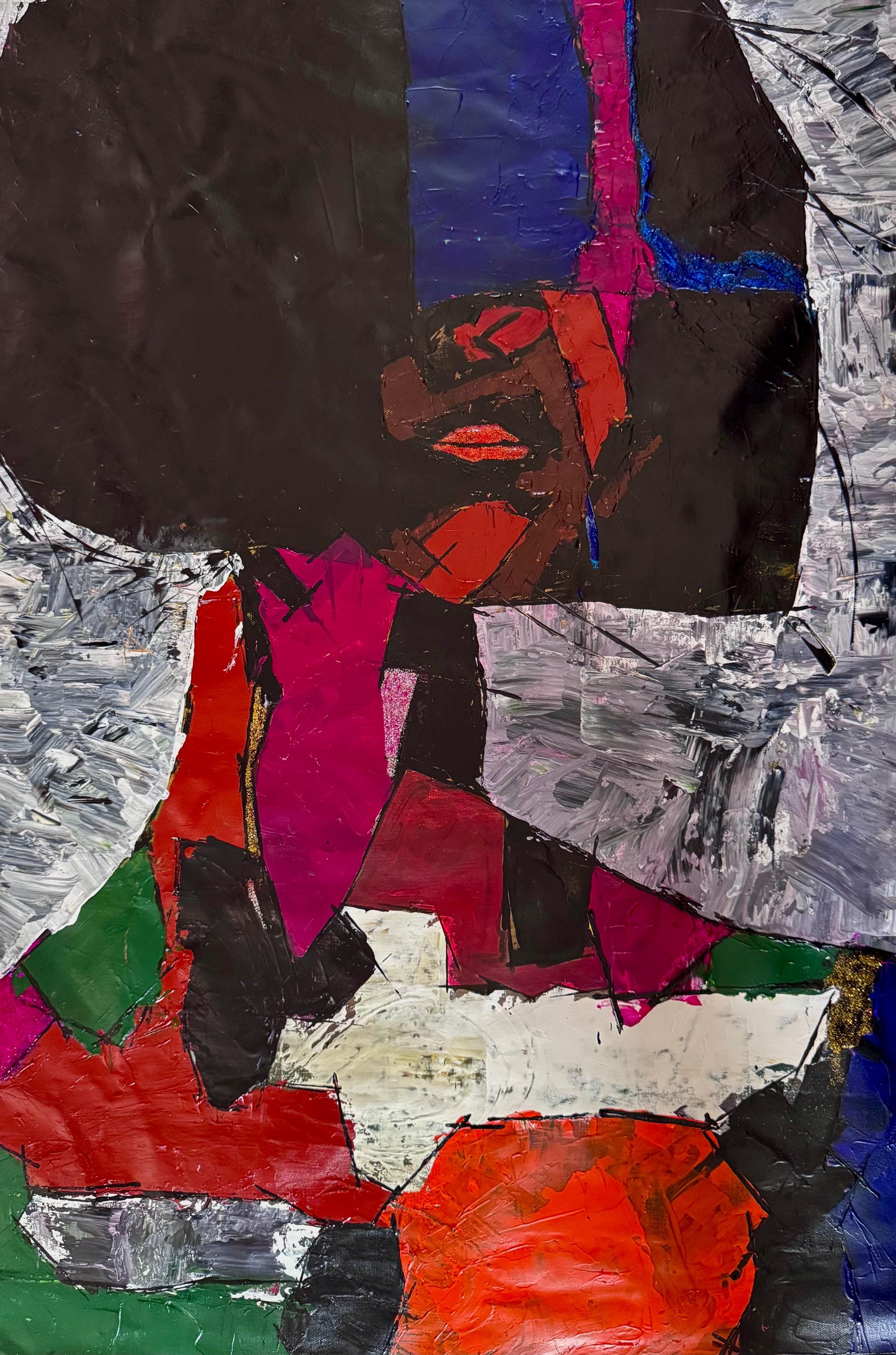 Abstract Expressionist Portrait Painting, Textured Acrylic Art (24x35 inch Canvas)