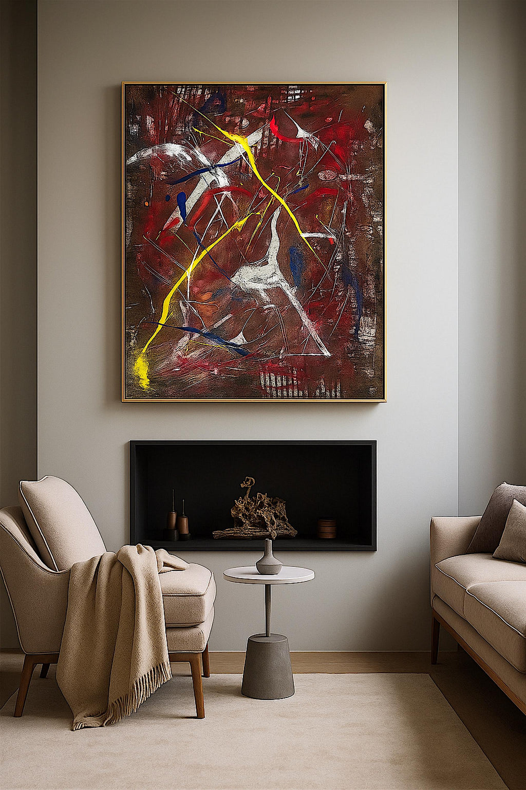 Handmade Original Abstract Painting, Acrylic on Paper, One-of-a-Kind Modern Art, Not a Print (22x28 inch)