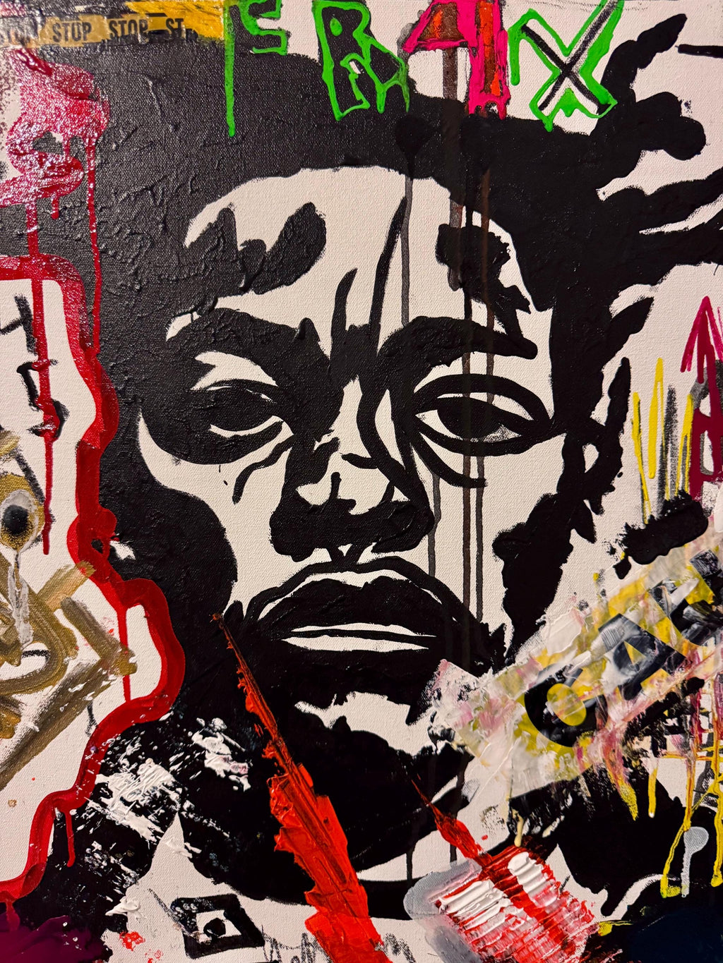 Original Pop Art Portrait Painting, Urban Street Art, Mixed Media (24x36 inch)