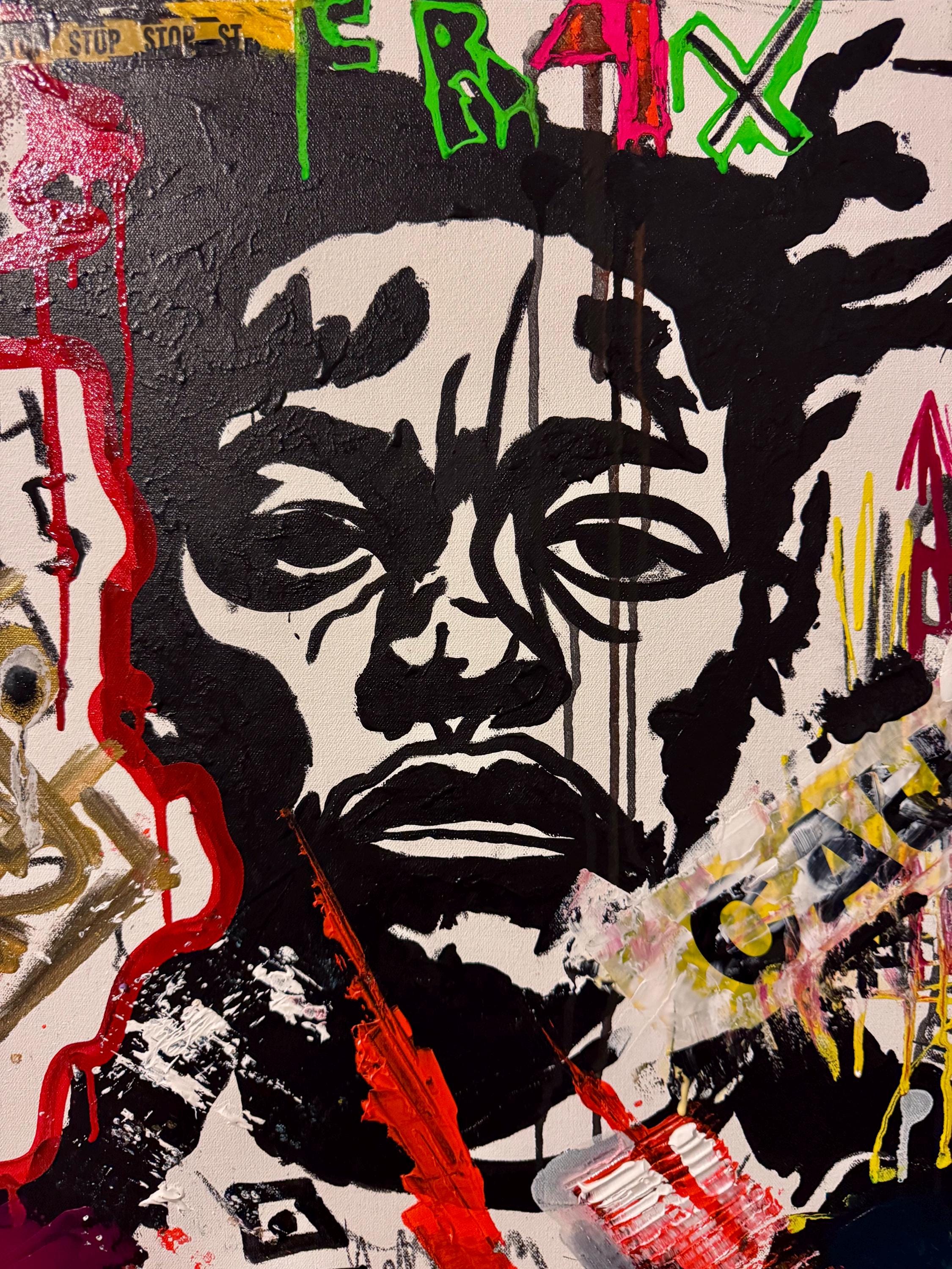 Original Pop Art Portrait Painting, Urban Street Art, Mixed Media (24x36 inch)