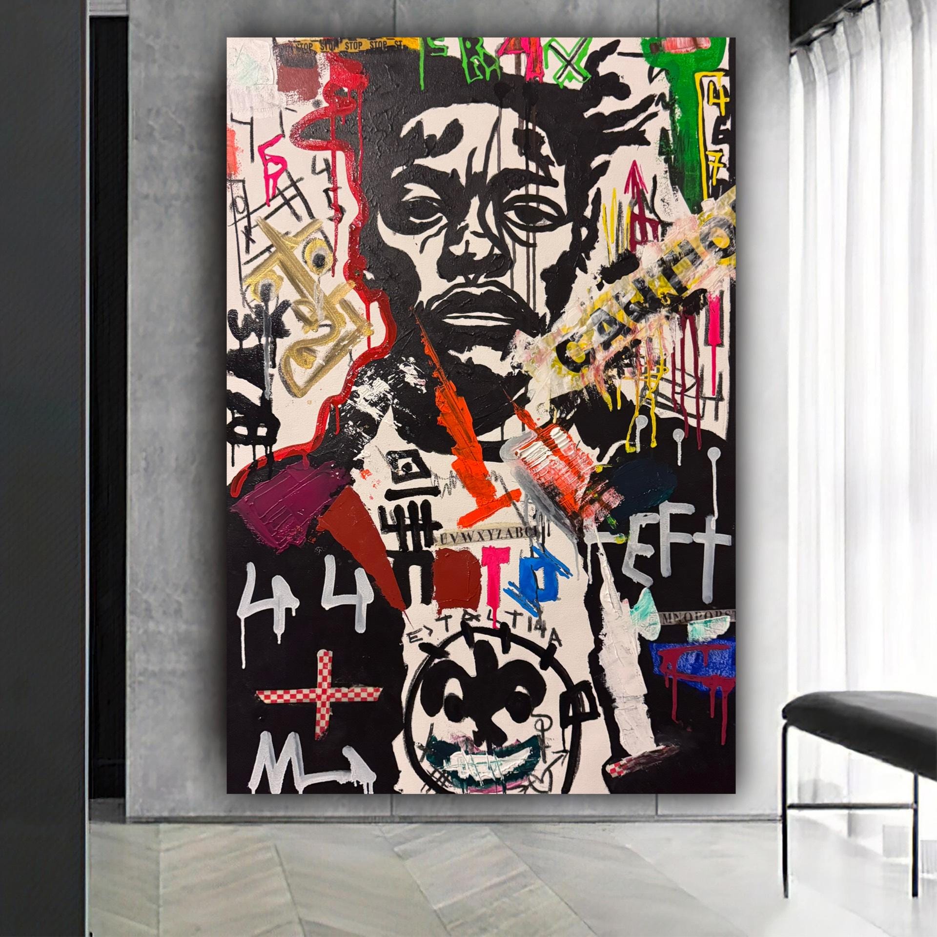 Original Pop Art Portrait Painting, Urban Street Art, Mixed Media (24x36 inch)