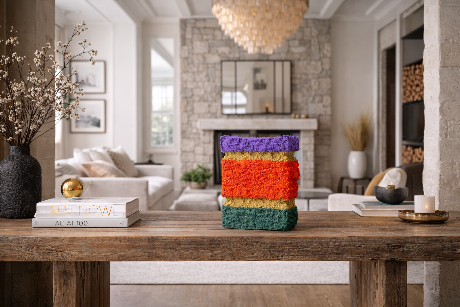 Handmade Textured Foam Sculpture – Contemporary Abstract Color Block Art Object for Modern Interior Decor