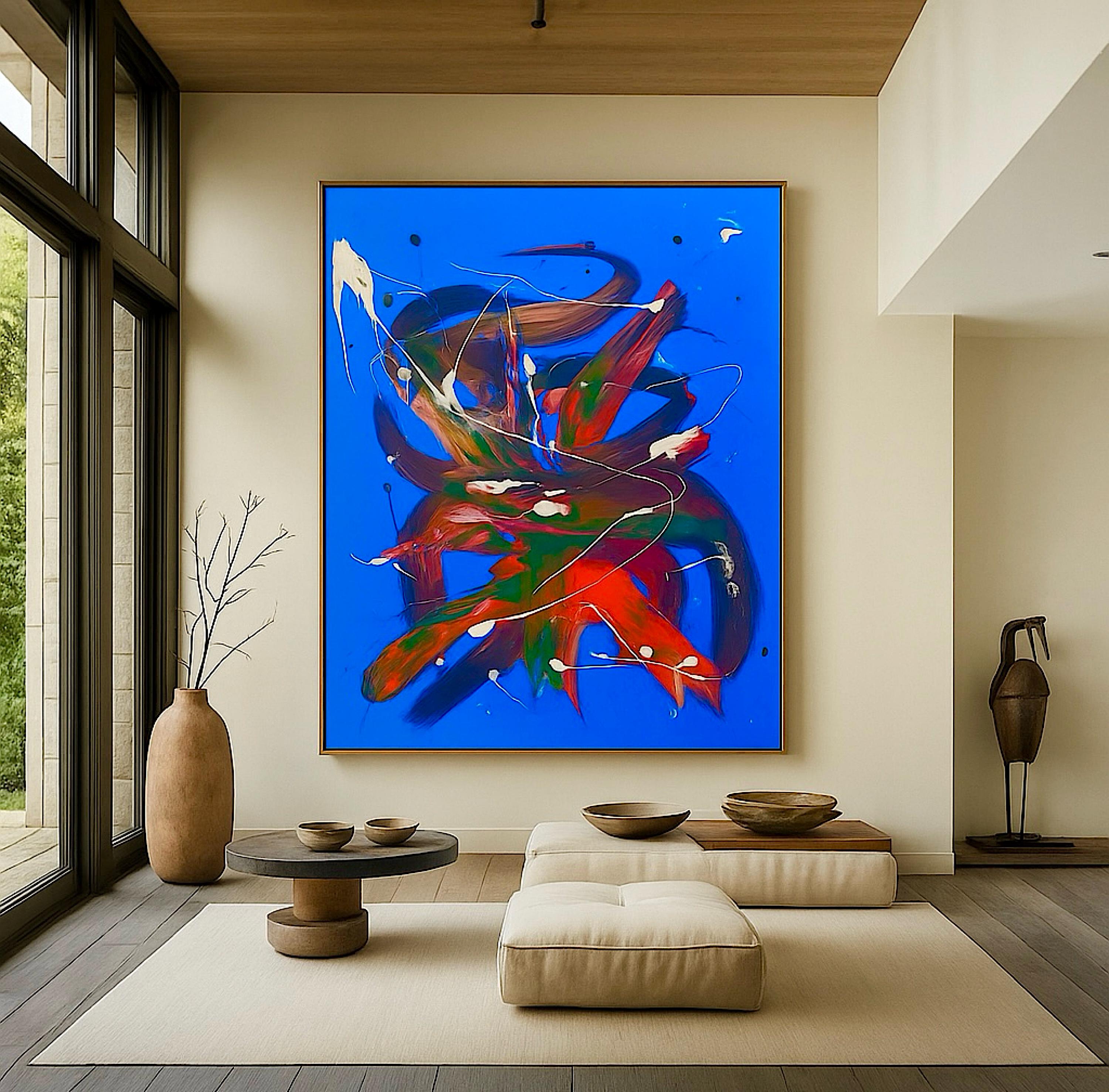 Original Blue Abstract Painting on Canvas, Modern Wall Art, Not a Print (22x28 inch)