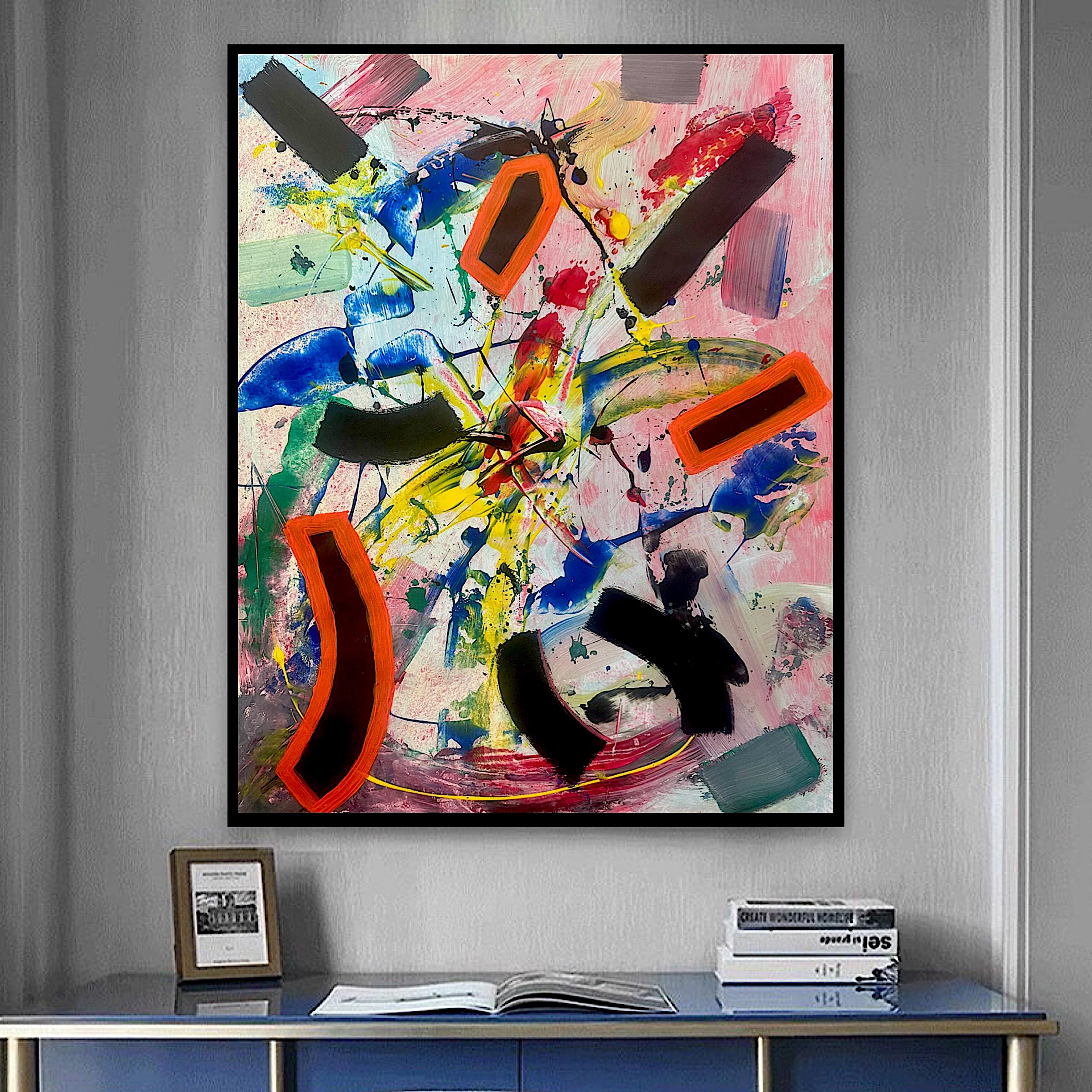 Handmade Abstract Acrylic Painting on Paper, Colorful Expressionist Wall Decor (22x28 inch)