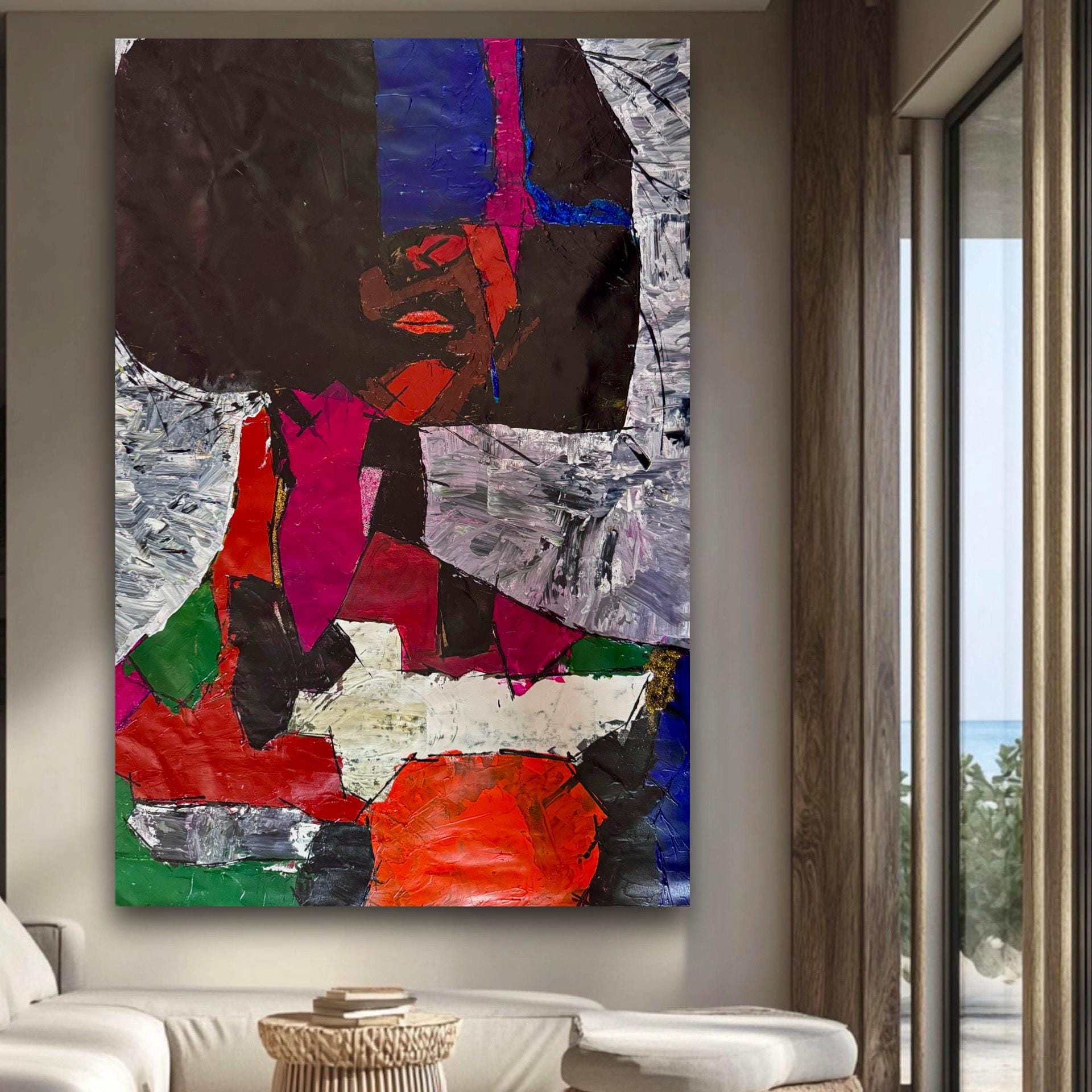 Abstract Expressionist Portrait Painting, Textured Acrylic Art (24x35 inch Canvas)