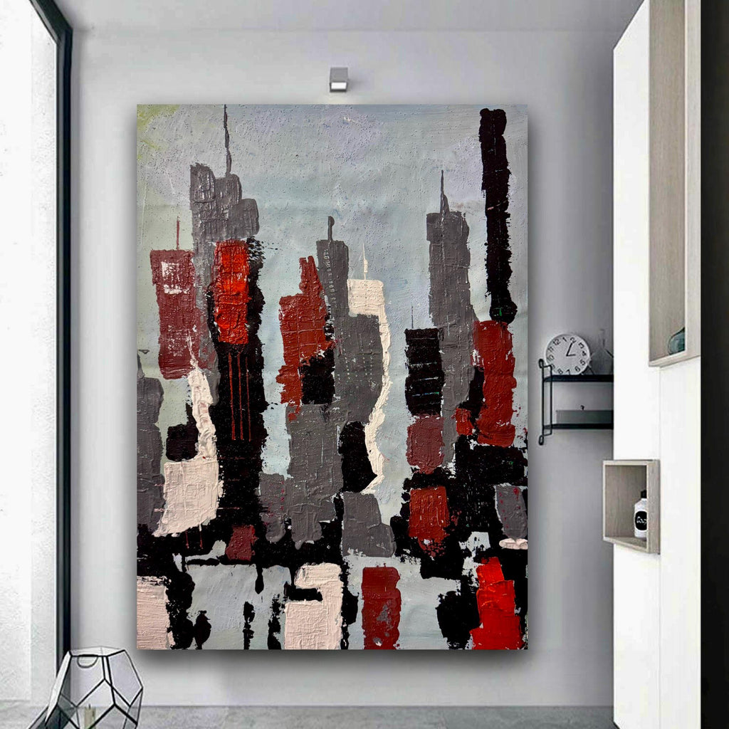 Abstract Manhattan Silhouette with Textured Acrylic Layers on Canvas (18.5x26 inch)