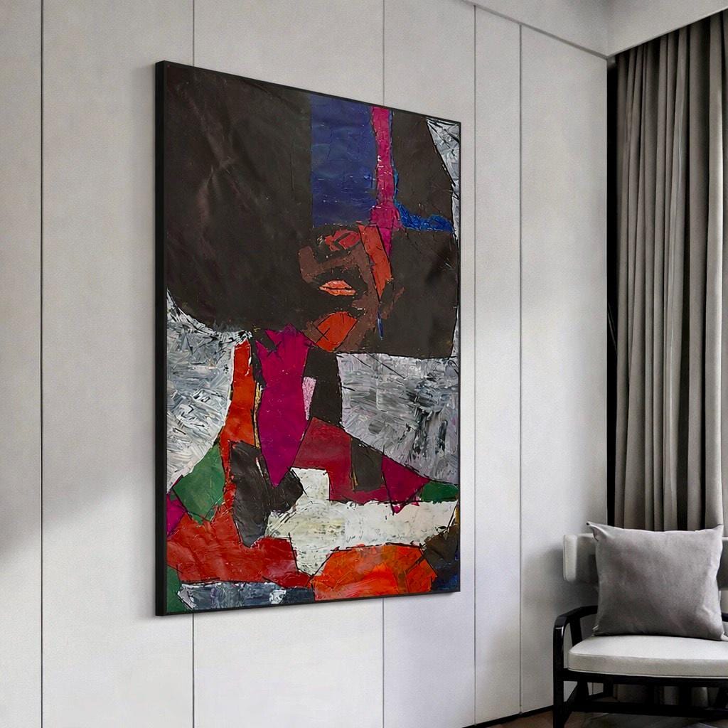 Abstract Expressionist Portrait Painting, Textured Acrylic Art (24x35 inch Canvas)