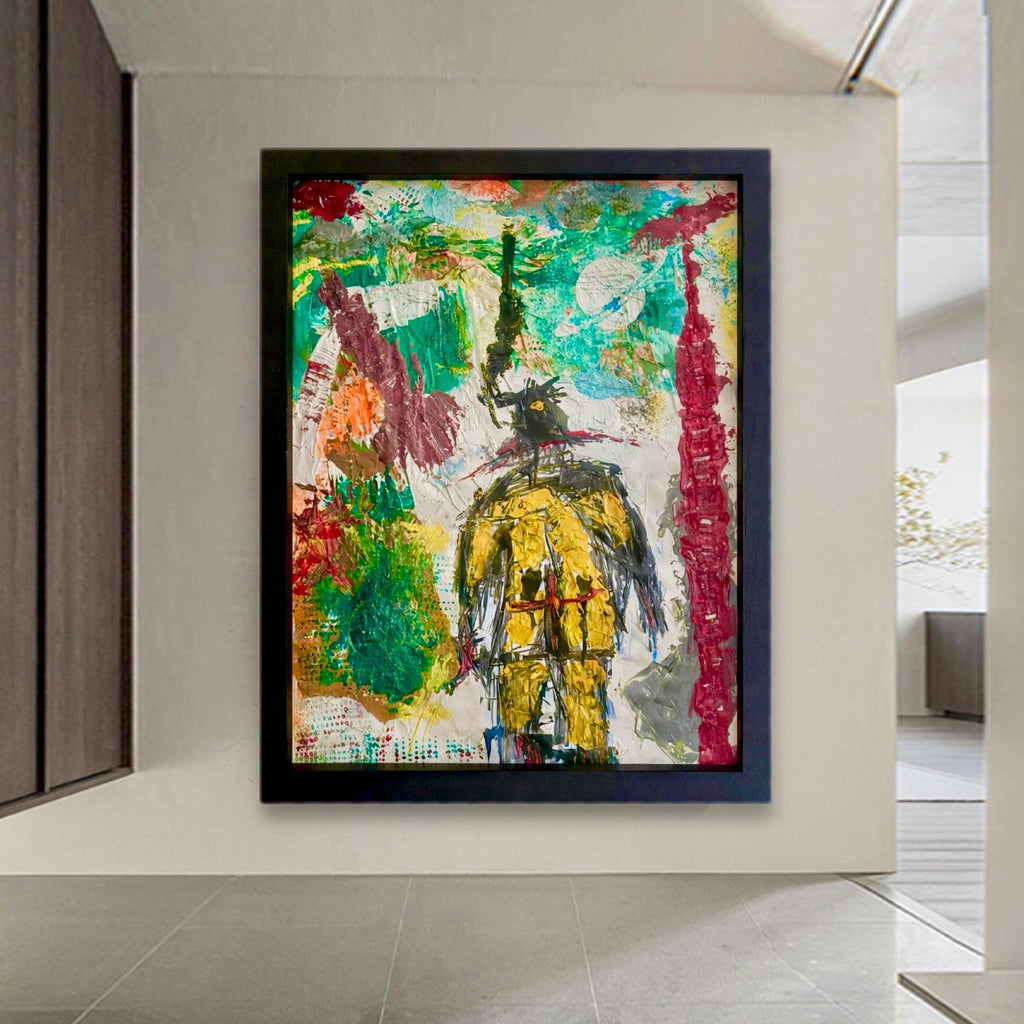 Handmade Abstract Acrylic Painting on Hardened Poster, Framed Wall Art, Textured Varnished Artwork (24x30 inch)