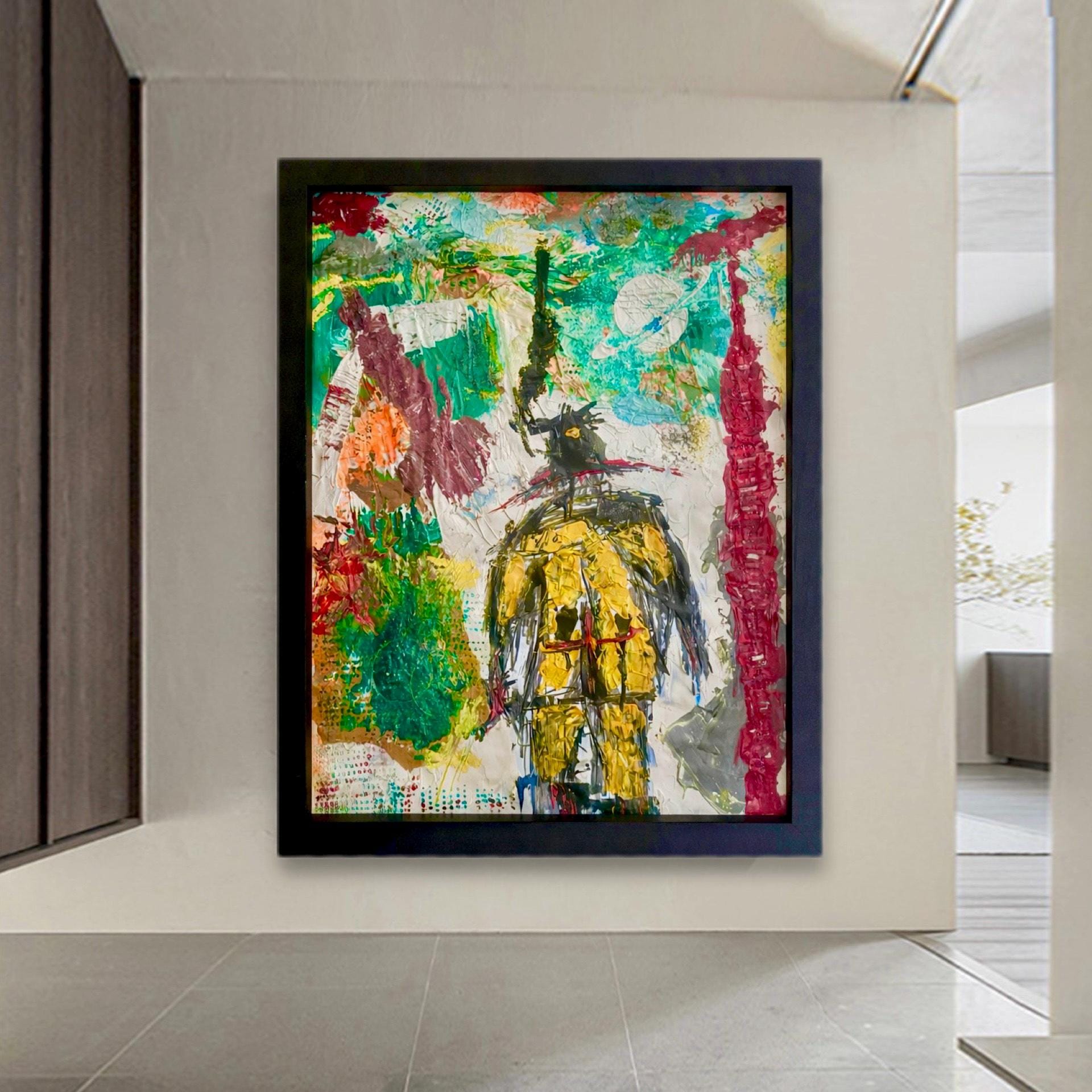 Handmade Abstract Acrylic Painting on Hardened Poster, Framed Wall Art, Textured Varnished Artwork (24x30 inch)