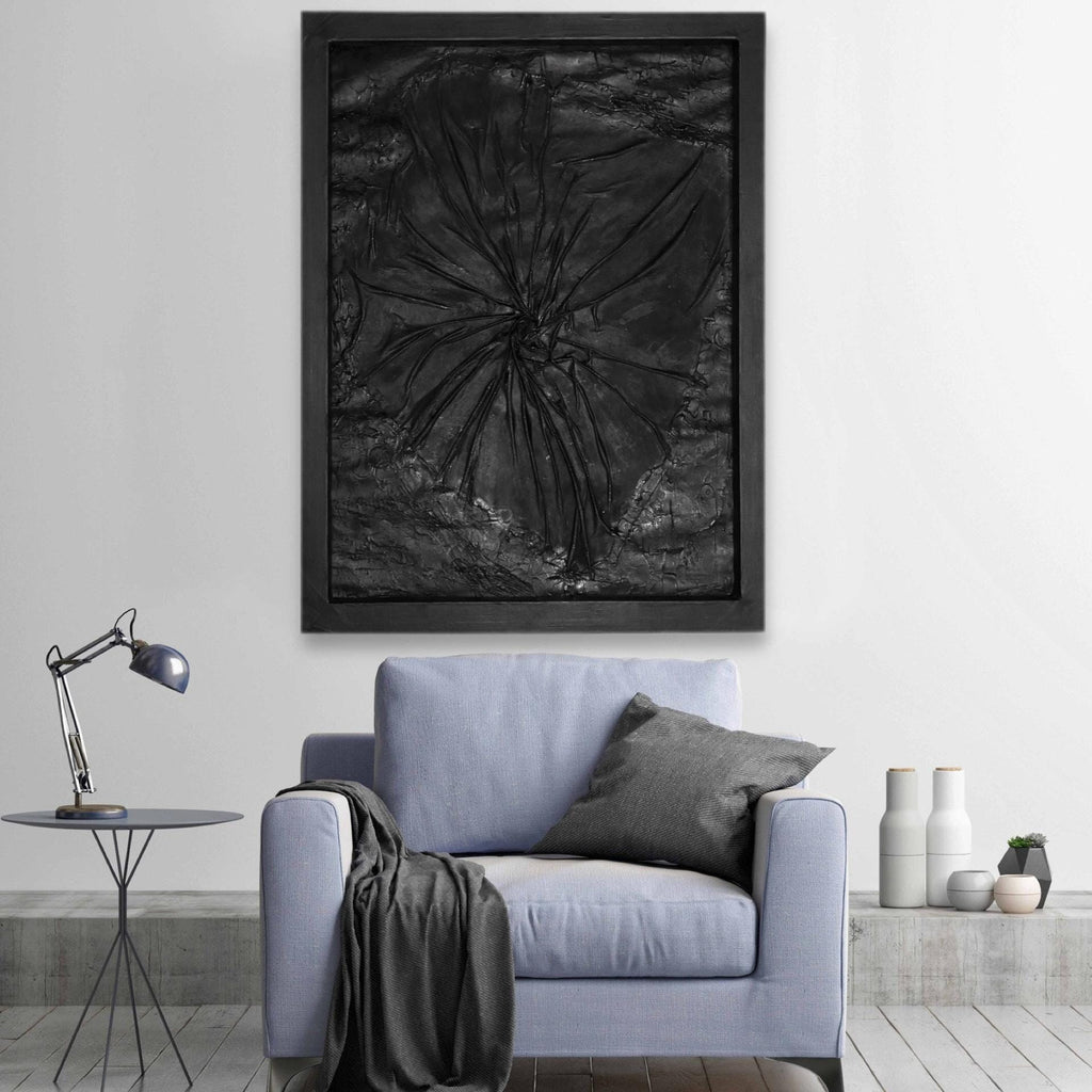 Black Abstract Textured Wall Art, Handmade Modern Art Painting, Dark Minimalist Contemporary Artwork,Framed Statement Piece (24x30 inch)