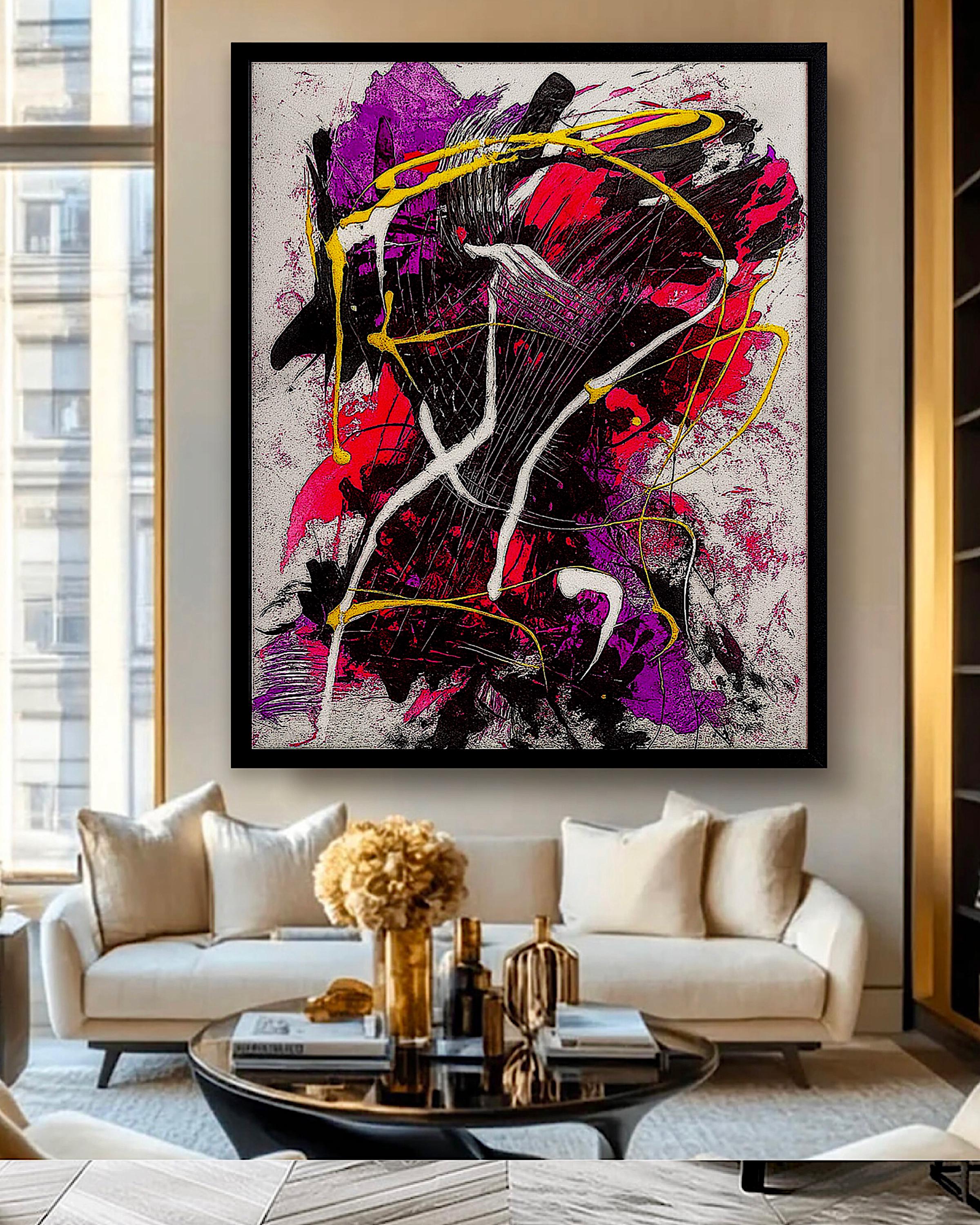 cAbstract Expressionist Painting on Japanese Kraft Paper - Modern Wall Decor (27x23 inch)