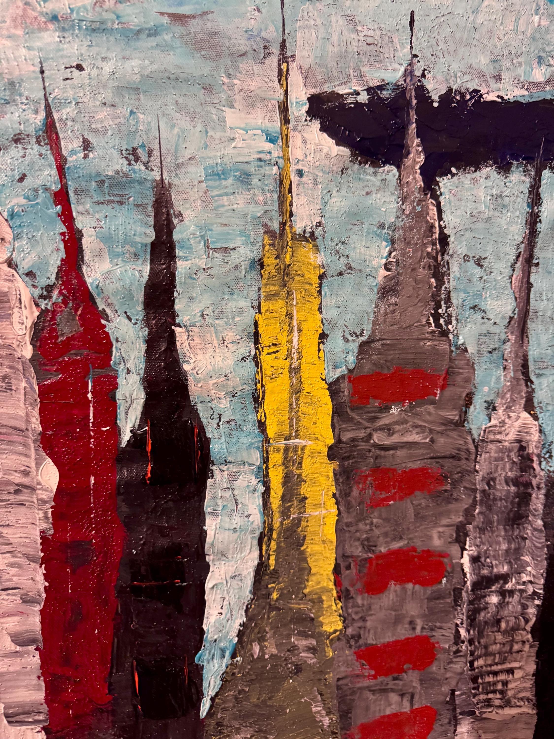 Textured Acrylic Manhattan Skyline Painting, Modern NYC Wall Art (36x24 inch)