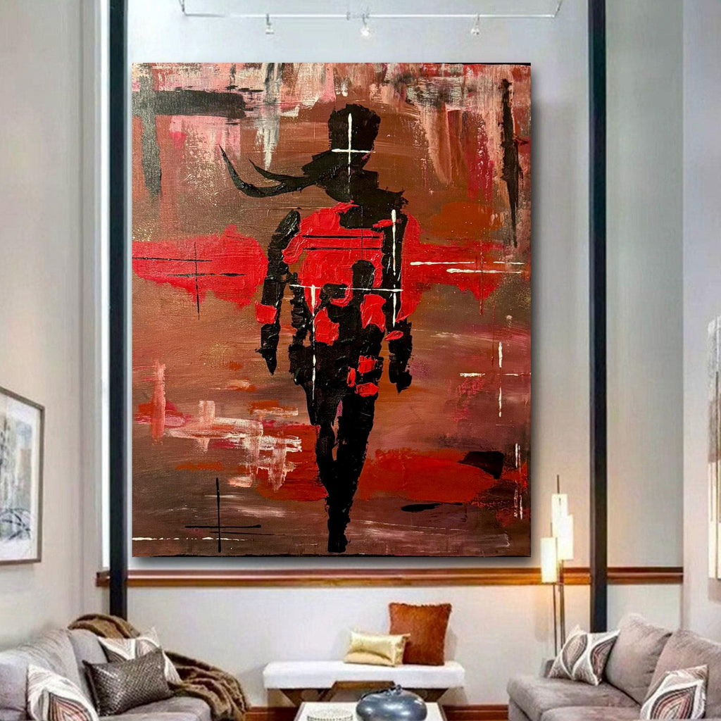 Abstract Expressionist Figurative Painting, Red Black Modern Art (20x24 inch Canvas)