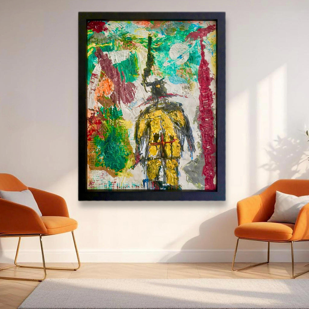 Handmade Abstract Acrylic Painting on Hardened Poster, Framed Wall Art, Textured Varnished Artwork (24x30 inch)