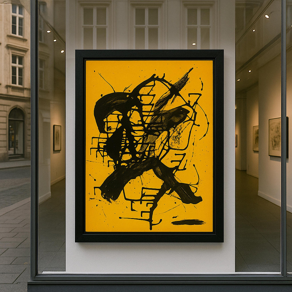 Handmade Expressionist Painting, Black & Yellow Abstract Art (22x28 inch)