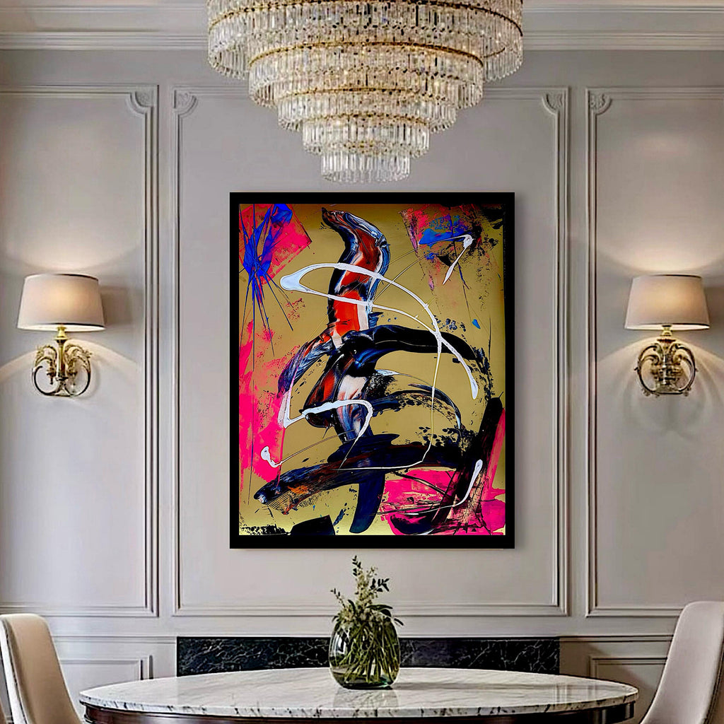 Original Neon Acrylic Abstract Art, Hand-Painted (22x28 inch)