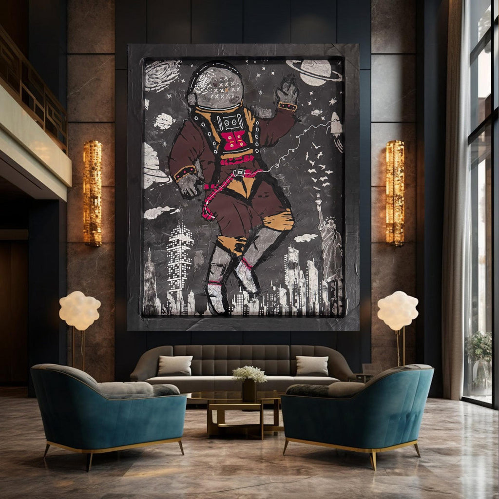Floating Astronaut Over The City Of Dreams (24x30 inch)