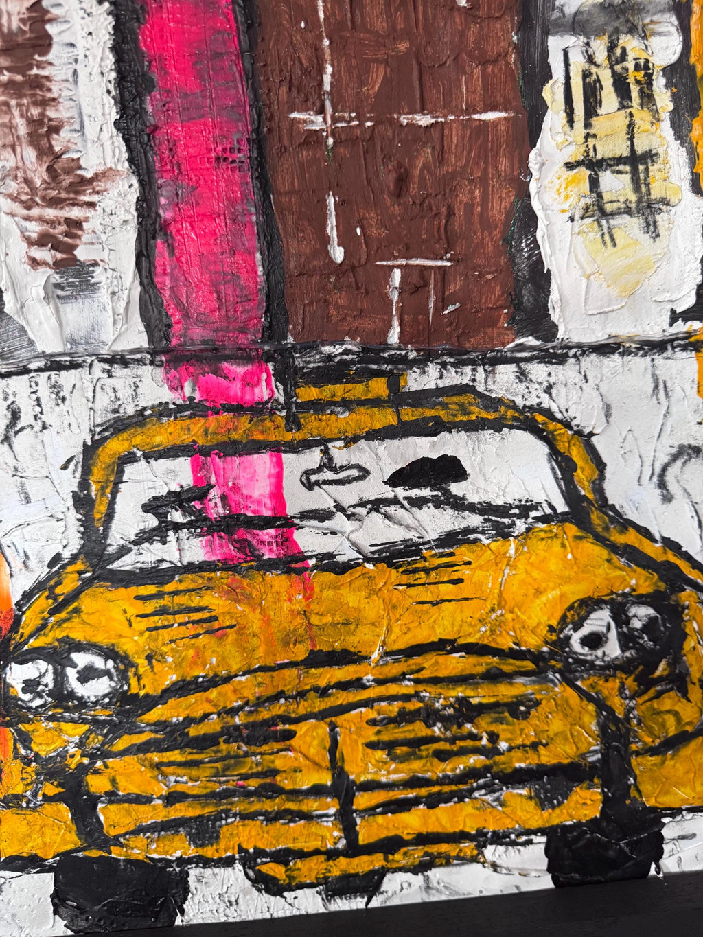 Abstract New York Skyline Art, Manhattan City Painting, Textured Mixed Media Artwork, Framed Contemporary Urban Wall Art (41.5x30 inch)