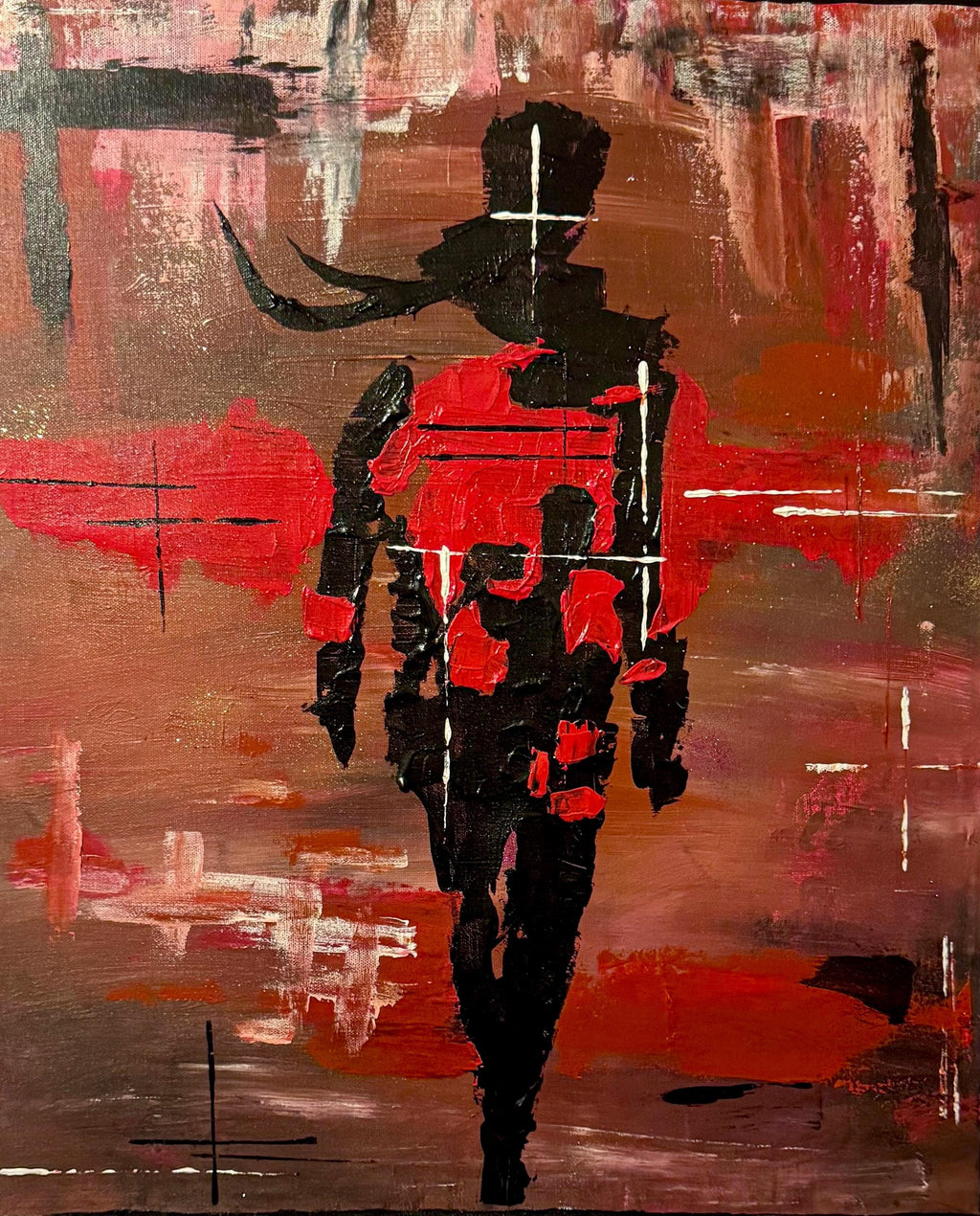 Abstract Expressionist Figurative Painting, Red Black Modern Art (20x24 inch Canvas)