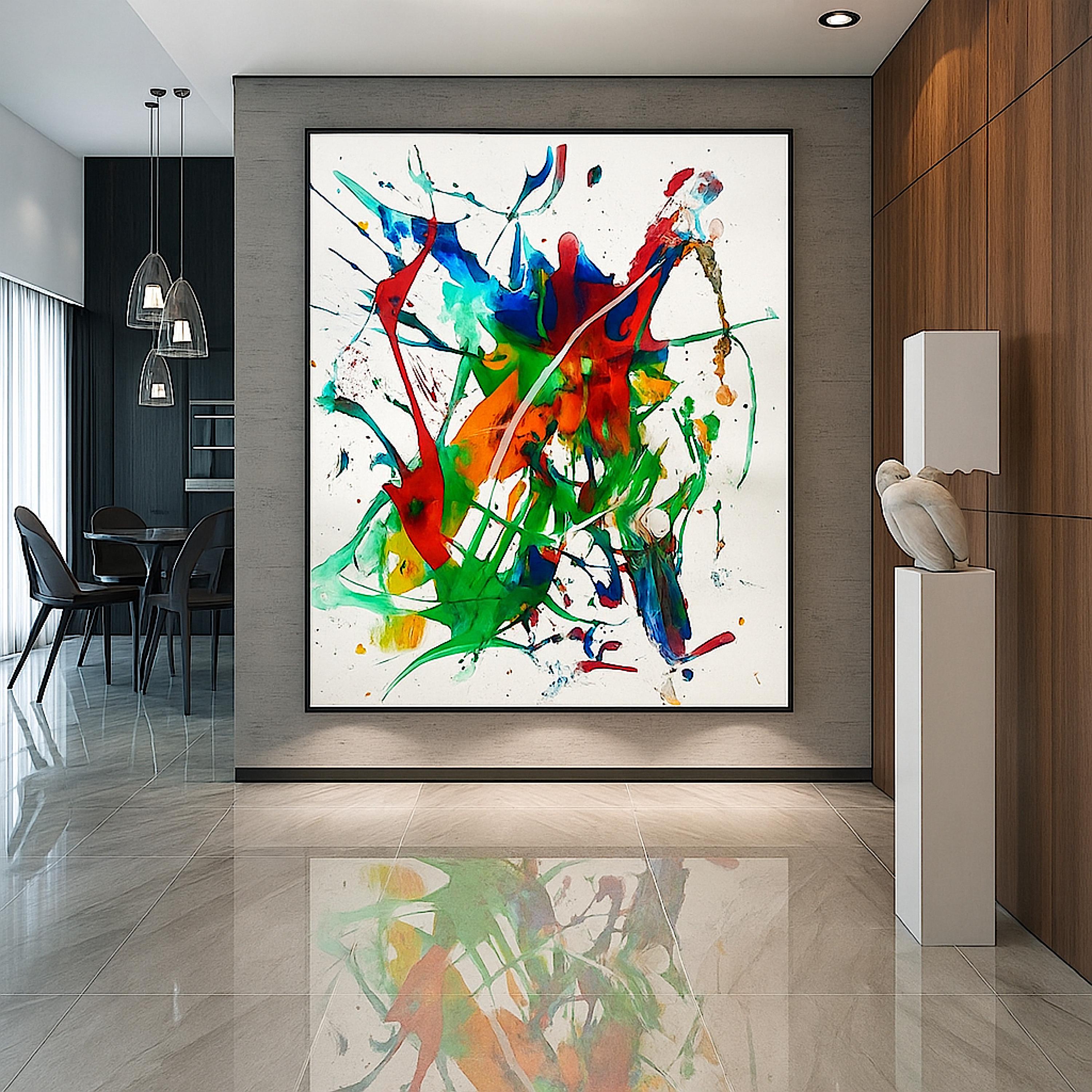 Abstract Acrylic Splash Painting, Original Colorful Wall Art,  Not a Print (22x28 inch)