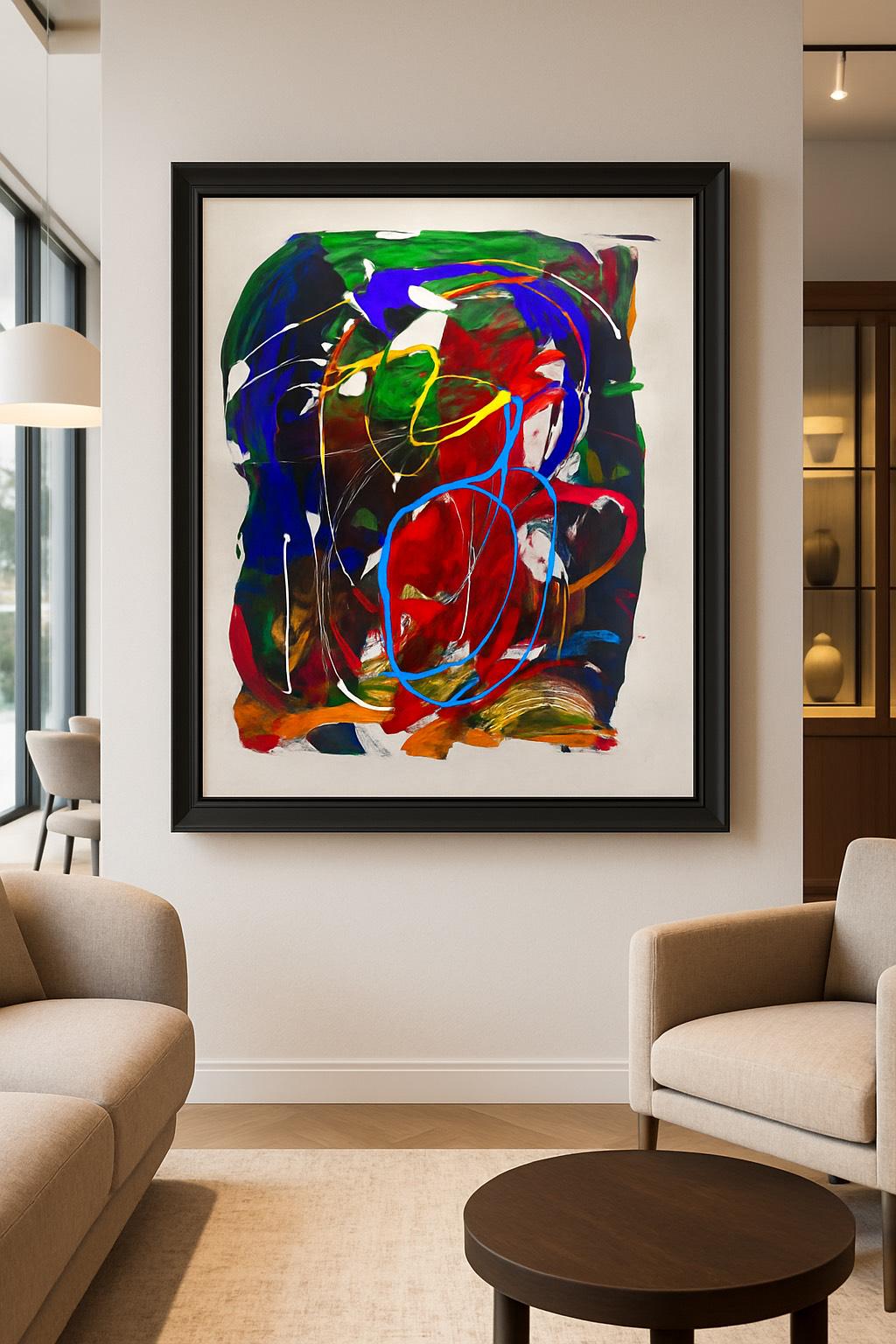 Original Hand Painted Abstract Acrylic Canvas Art Colorful 27x23 Inch Modern Expressionist Wall Decor
