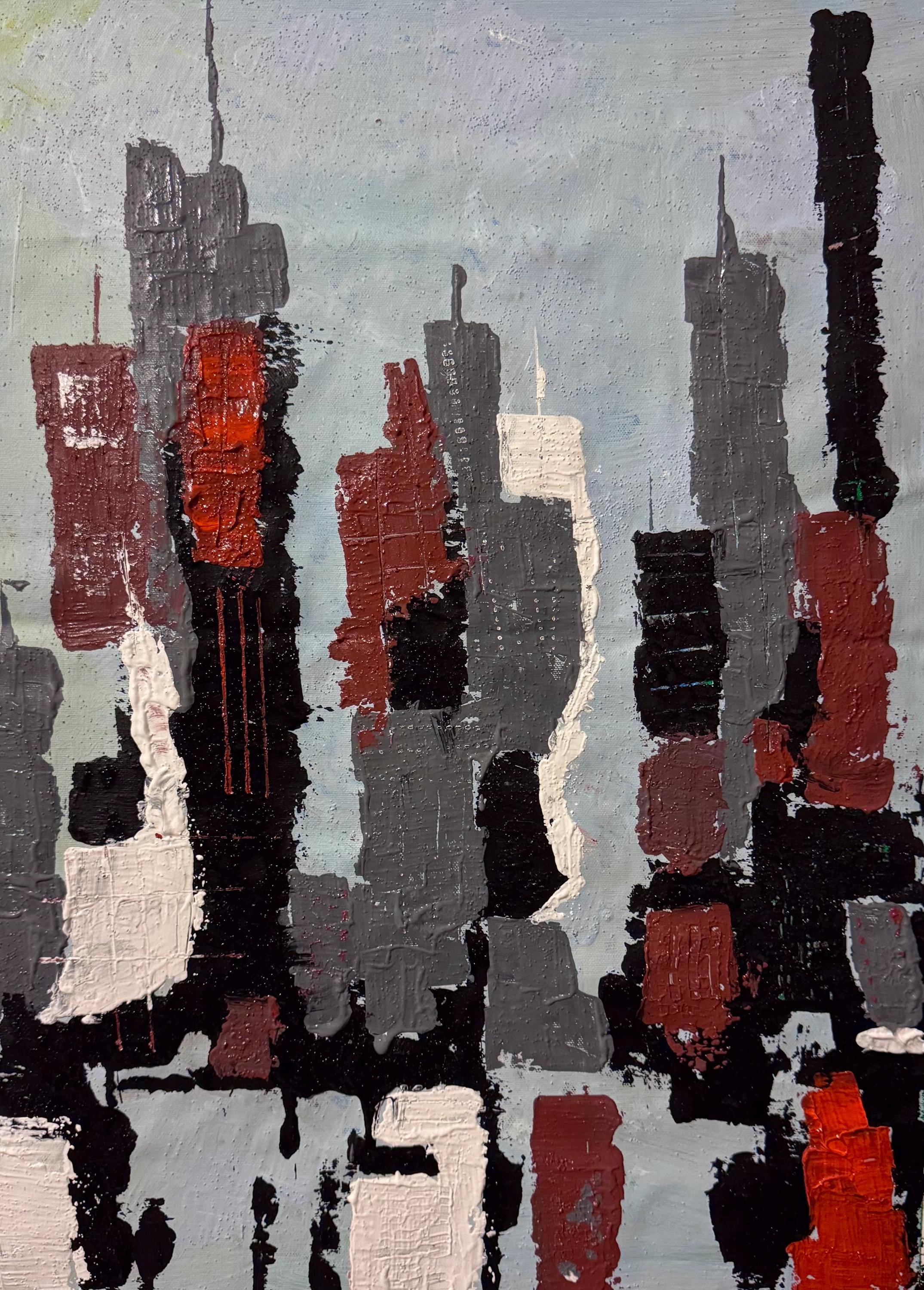 Abstract Manhattan Silhouette with Textured Acrylic Layers on Canvas (18.5x26 inch)