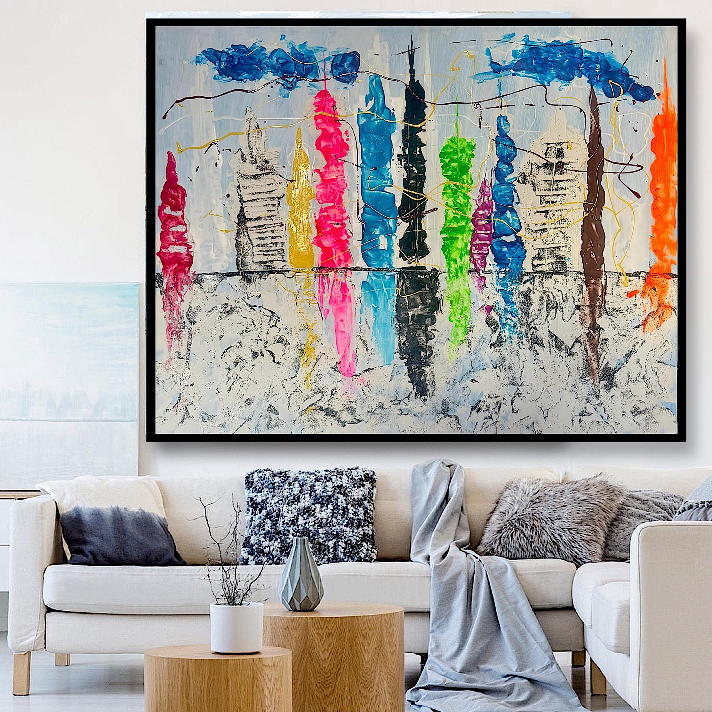 Textured New York Skyline Painting, Handcrafted Abstract Cityscape Art (28x22 inch)
