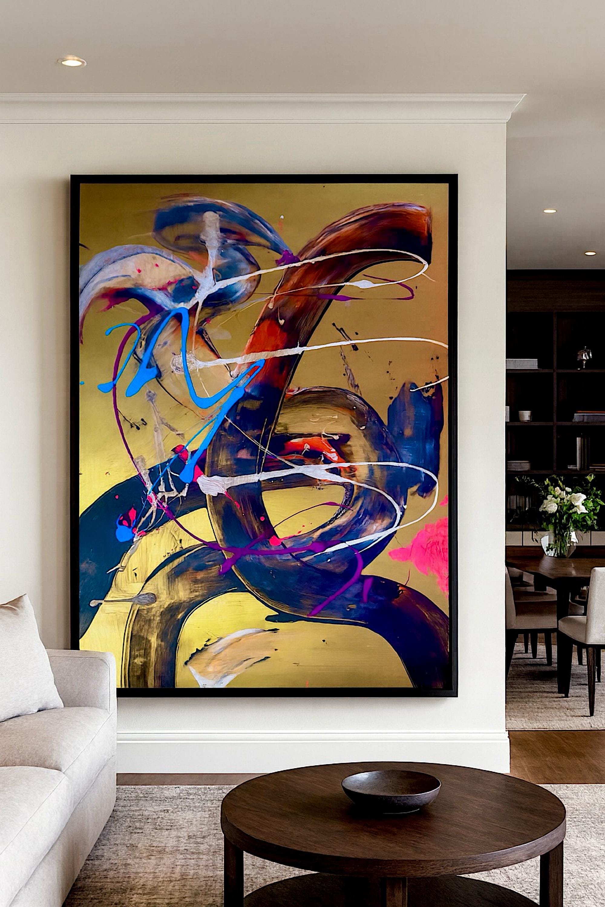 Handmade Abstract Acrylic Painting, Gold Accent, Modern Wall Art (22x28 inch)