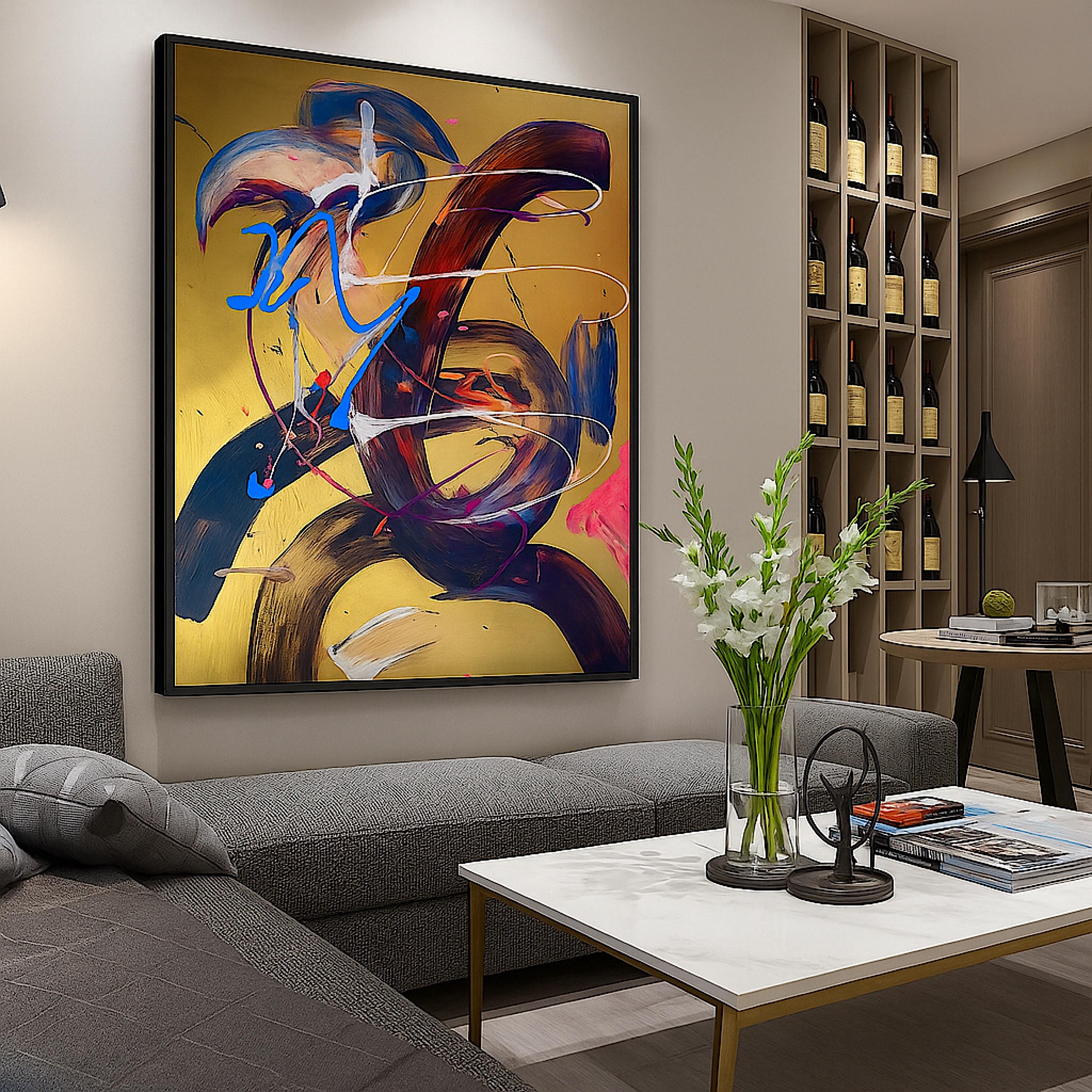 Handmade Abstract Acrylic Painting, Gold Accent, Modern Wall Art (22x28 inch)