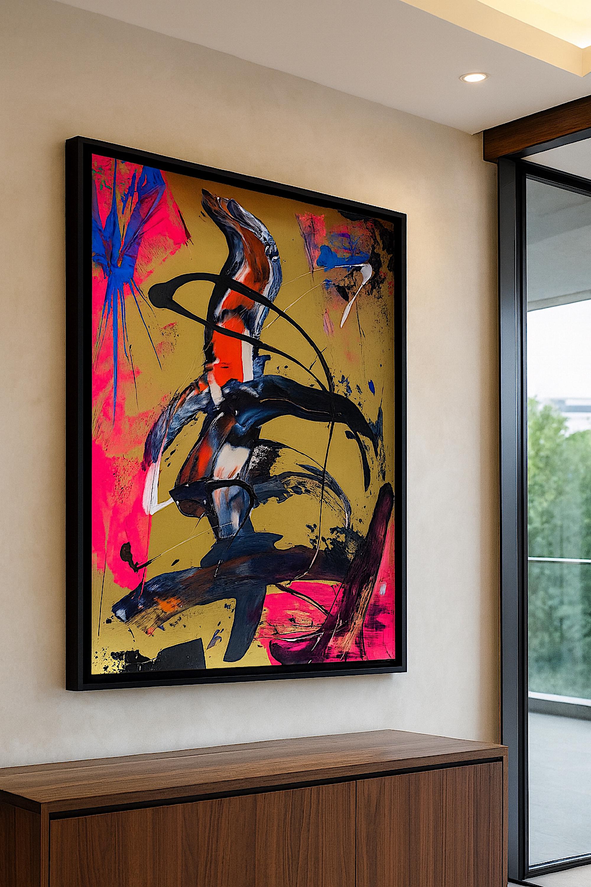 Original Neon Acrylic Abstract Art, Hand-Painted (22x28 inch)