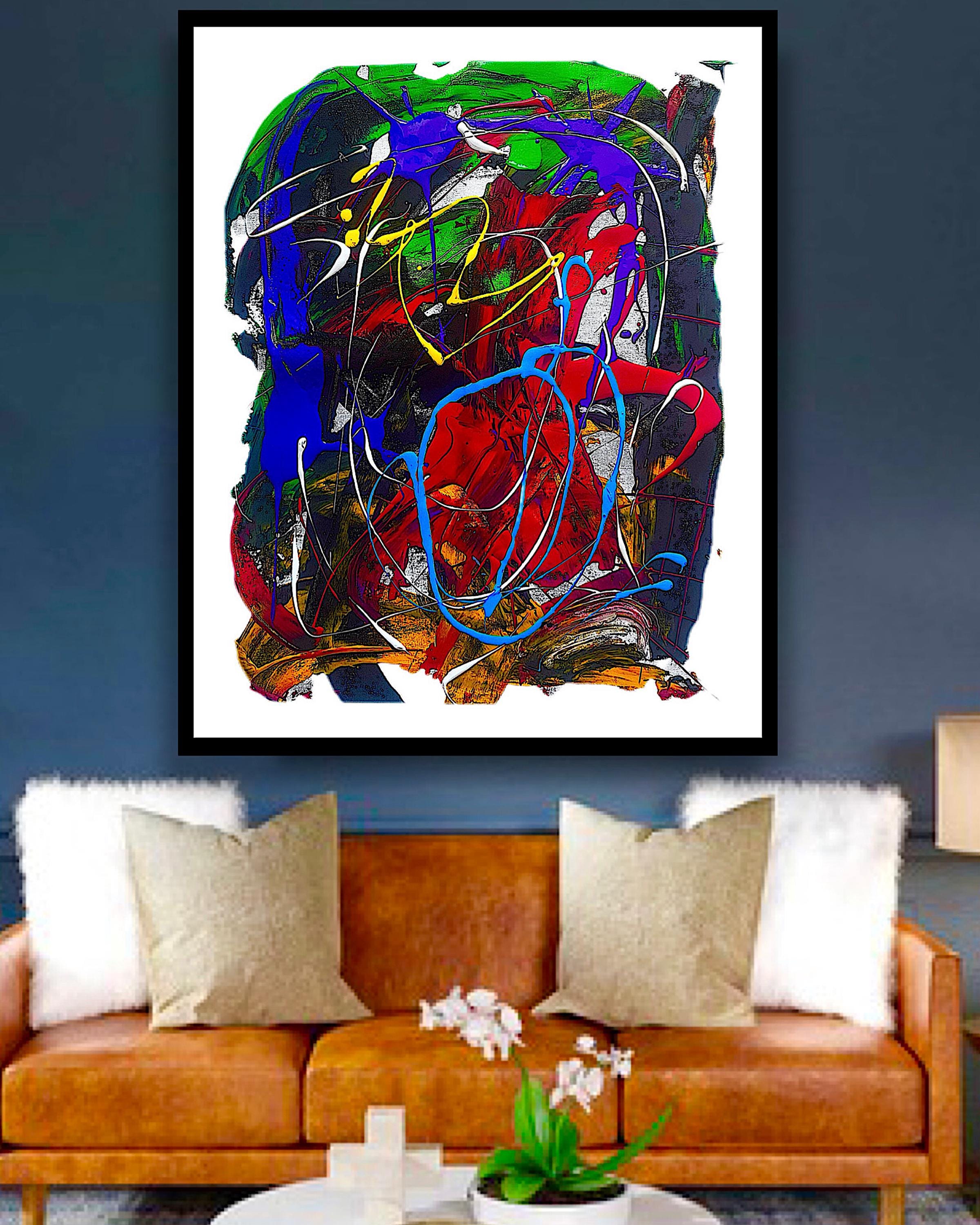 Original Hand Painted Abstract Acrylic Canvas Art Colorful 27x23 Inch Modern Expressionist Wall Decor