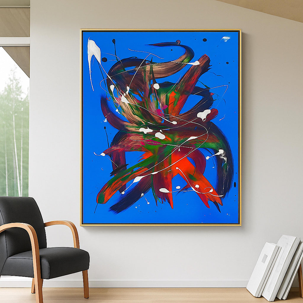 Original Blue Abstract Painting on Canvas, Modern Wall Art, Not a Print (22x28 inch)