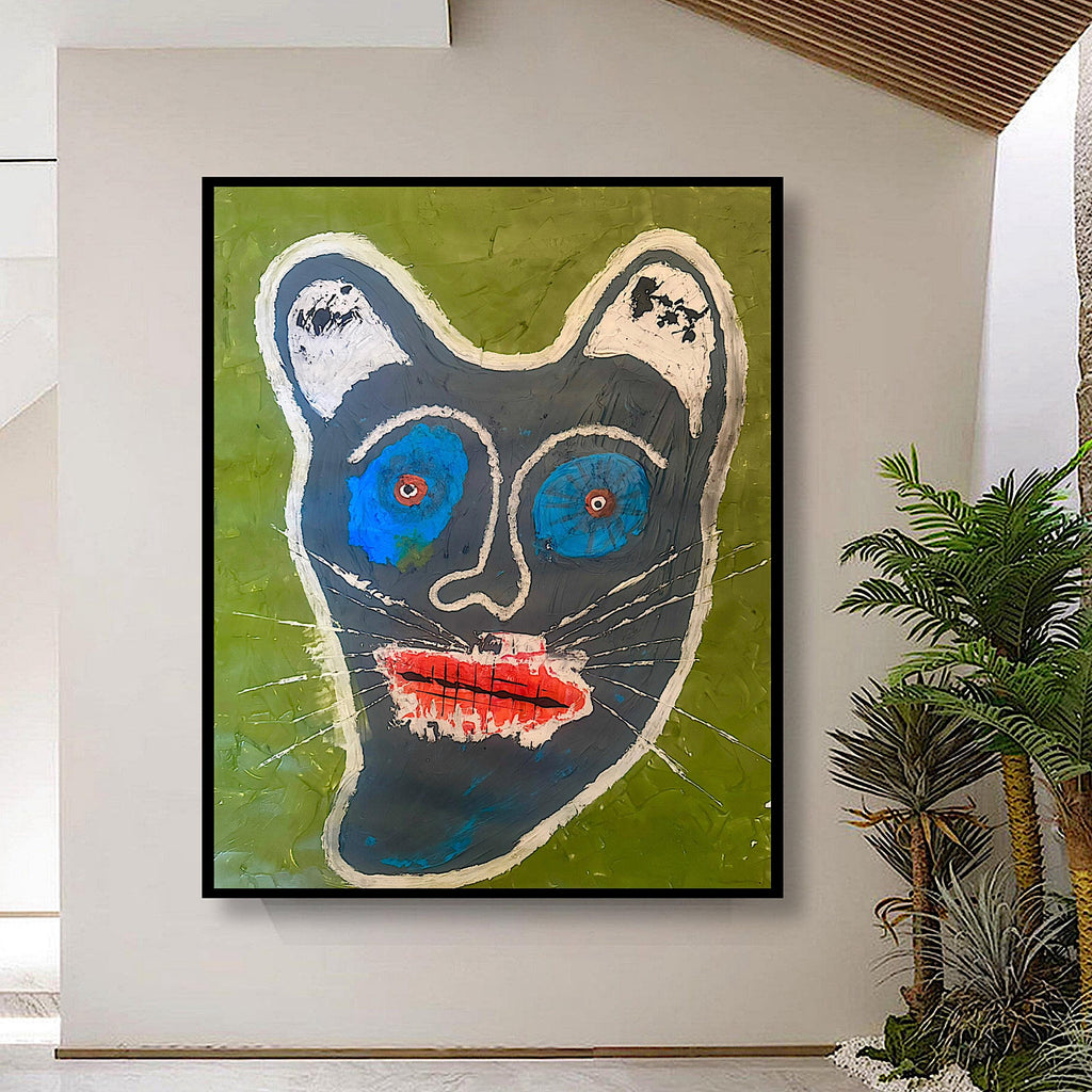 Abstract Cat Portrait, Acrylic Mixed Media, Contemporary Wall Art (22x28 inch)