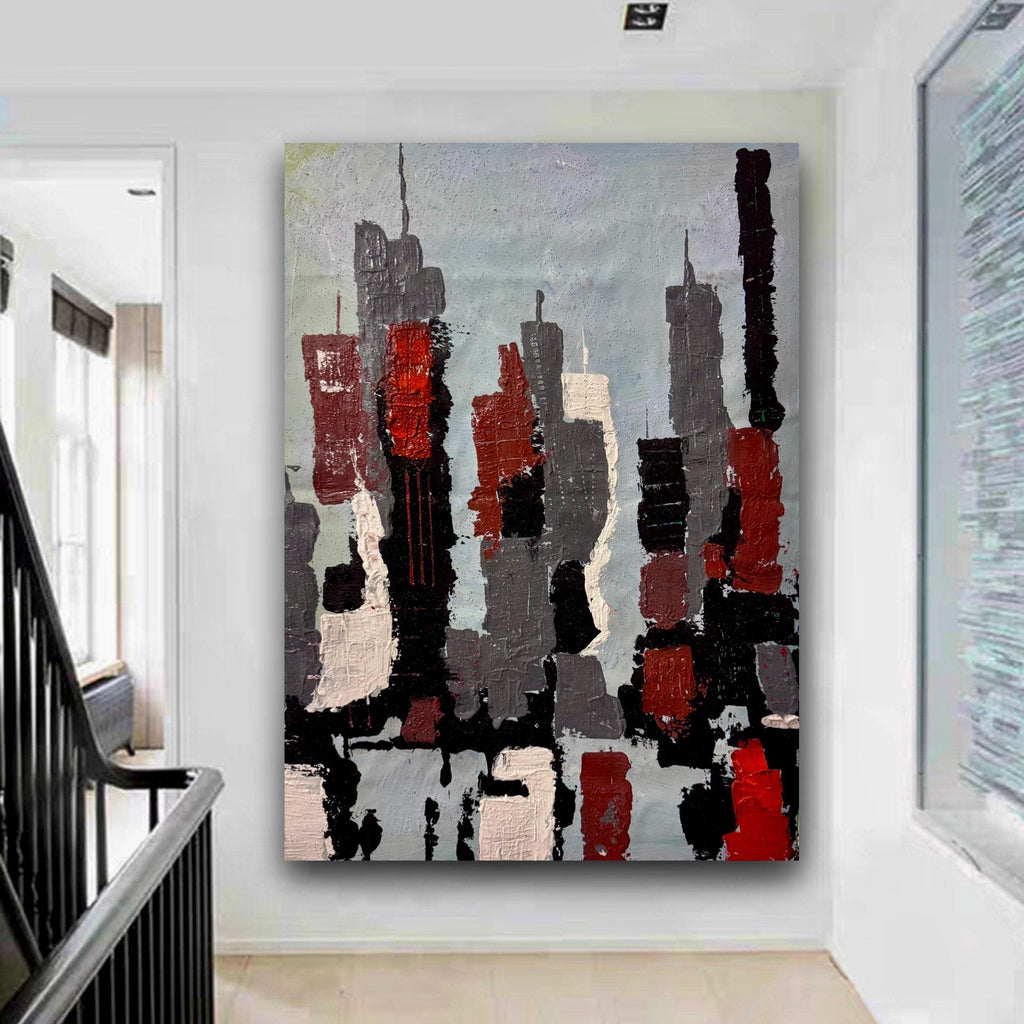 Abstract Manhattan Silhouette with Textured Acrylic Layers on Canvas (18.5x26 inch)