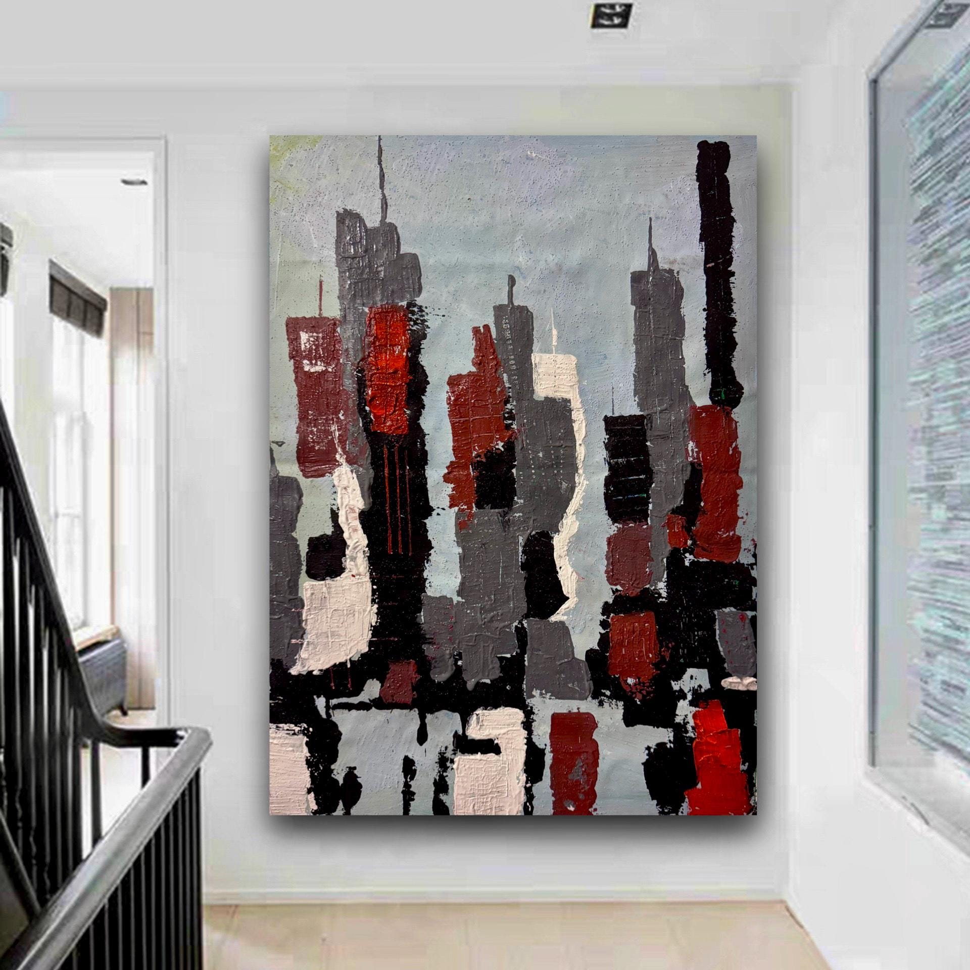 Abstract Manhattan Silhouette with Textured Acrylic Layers on Canvas (18.5x26 inch)