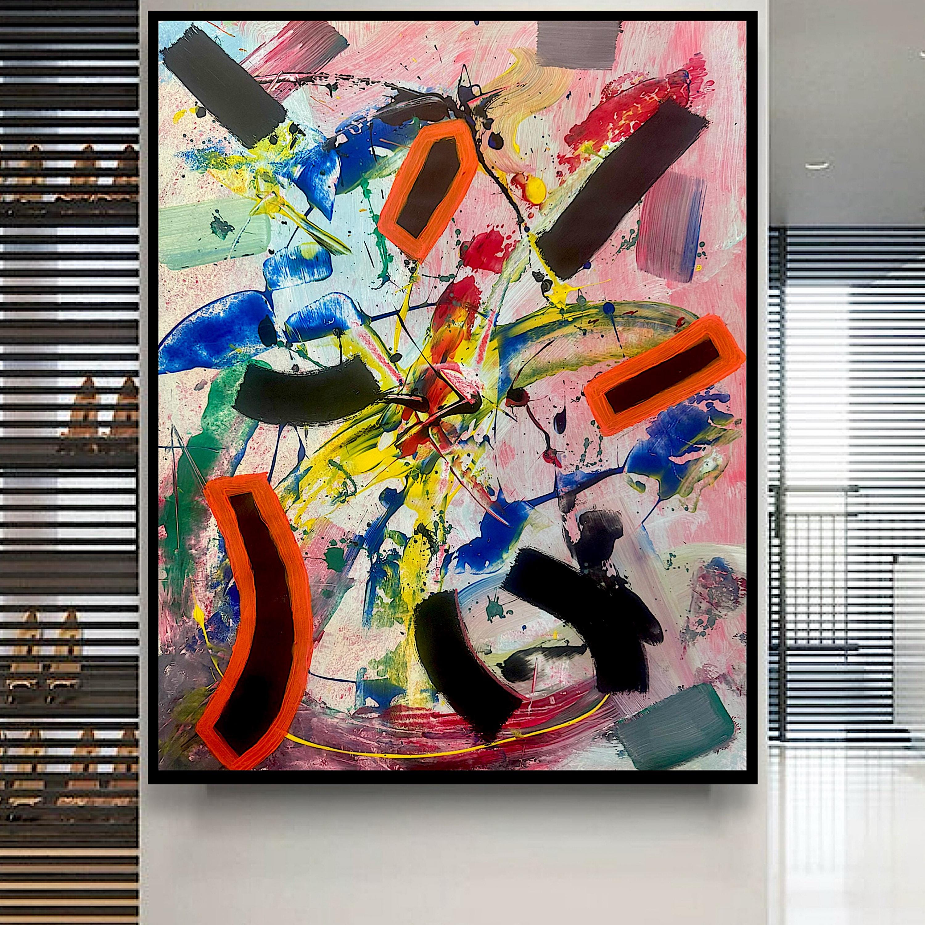 Handmade Abstract Acrylic Painting on Paper, Colorful Expressionist Wall Decor (22x28 inch)