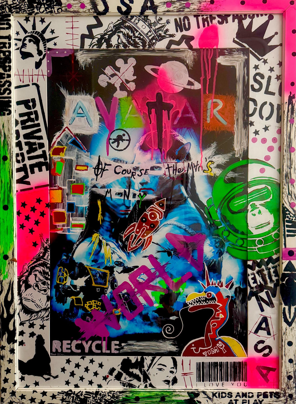 Avatar Pop Art: Hand-Painted Mixed Media Graffiti Art (32.5x44.5 inch)