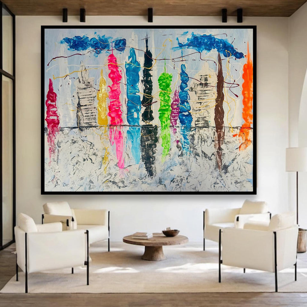 Textured New York Skyline Painting, Handcrafted Abstract Cityscape Art (28x22 inch)