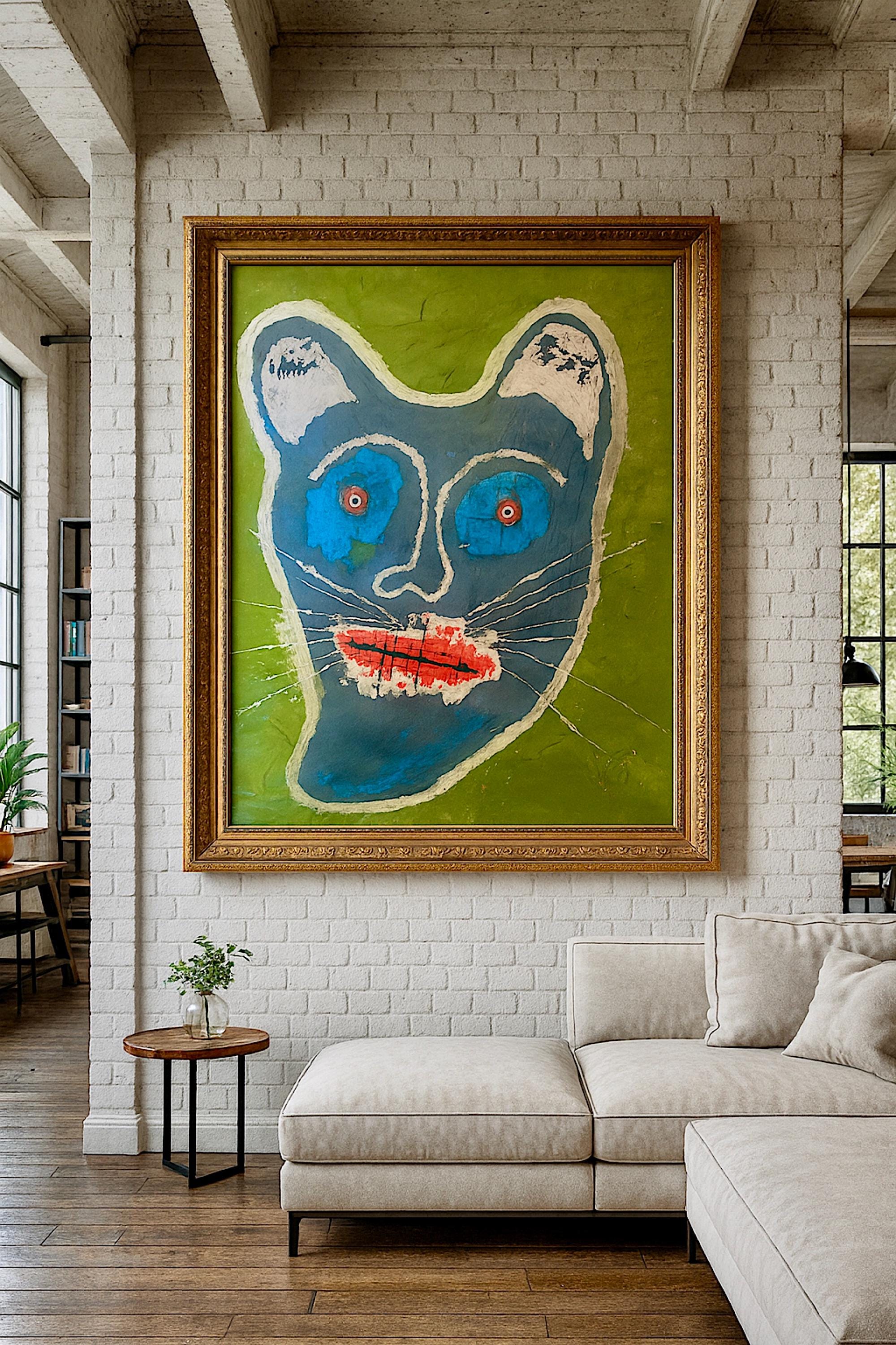 Abstract Cat Portrait, Acrylic Mixed Media, Contemporary Wall Art (22x28 inch)