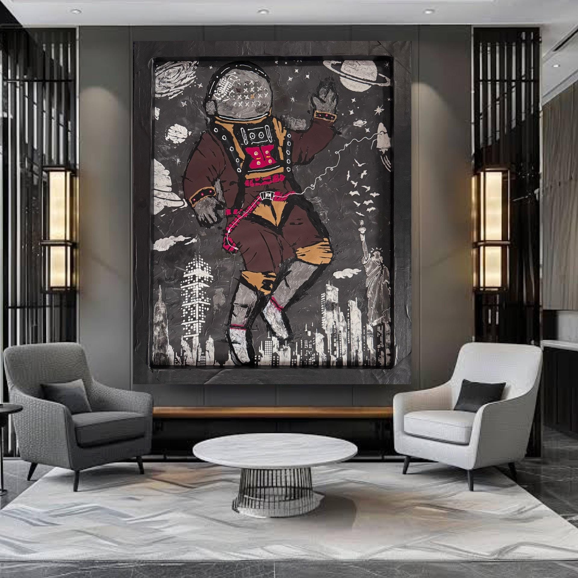 Floating Astronaut Over The City Of Dreams (24x30 inch)