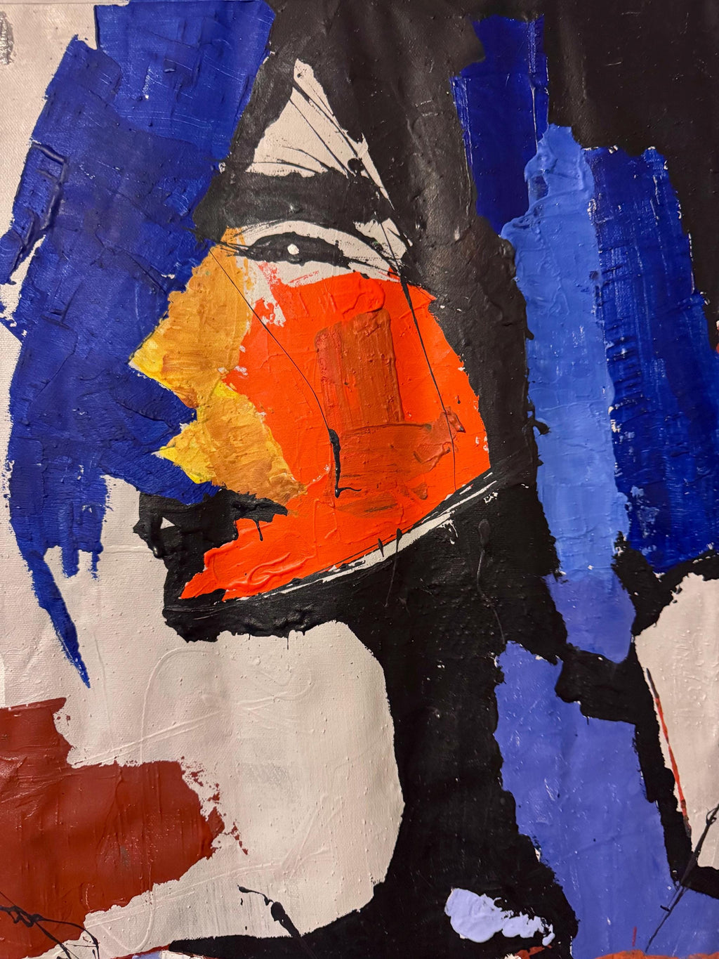 Original Abstract Portrait Painting, Bold Colors, Modern Wall Art (36x43 inch Canvas)