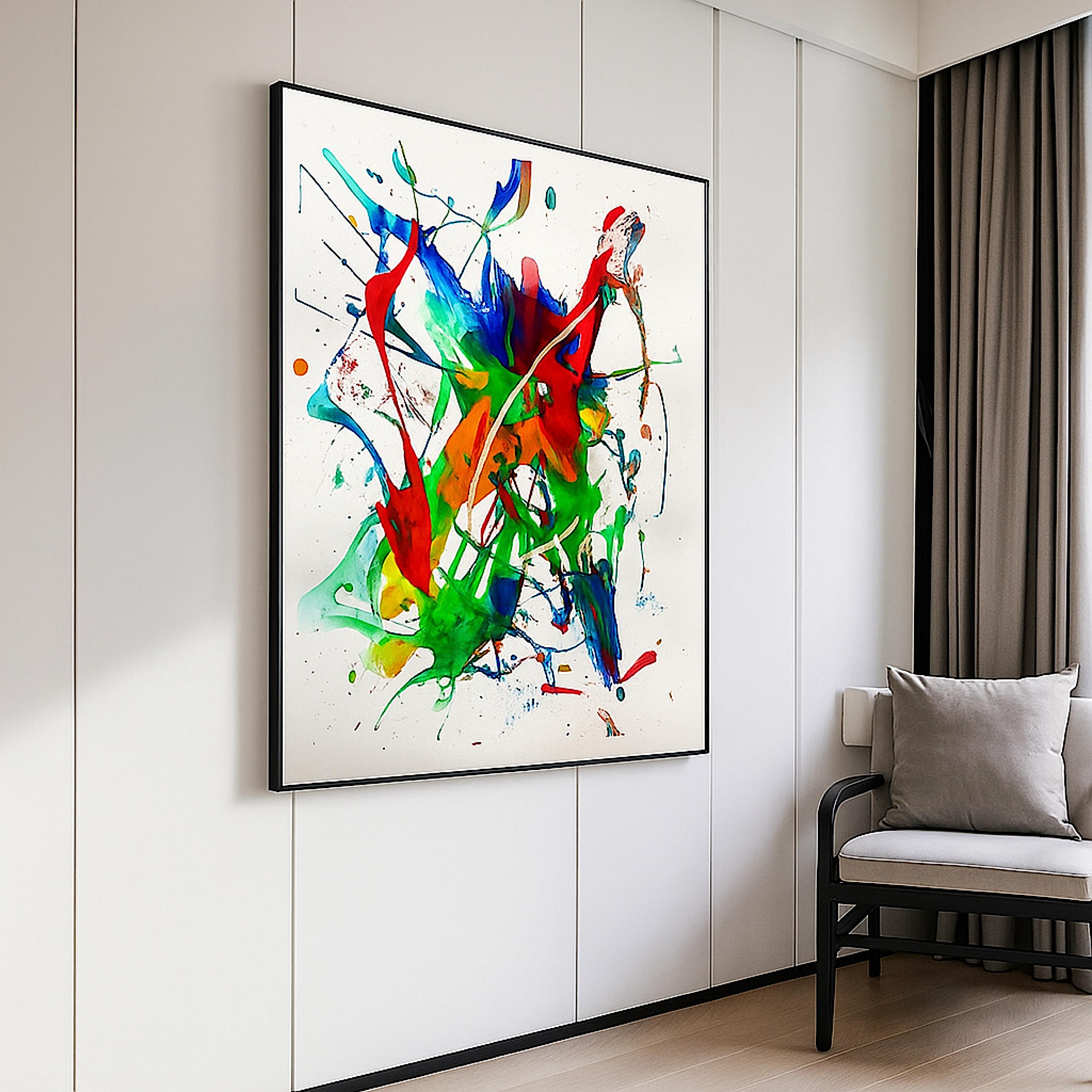 Abstract Acrylic Splash Painting, Original Colorful Wall Art,  Not a Print (22x28 inch)