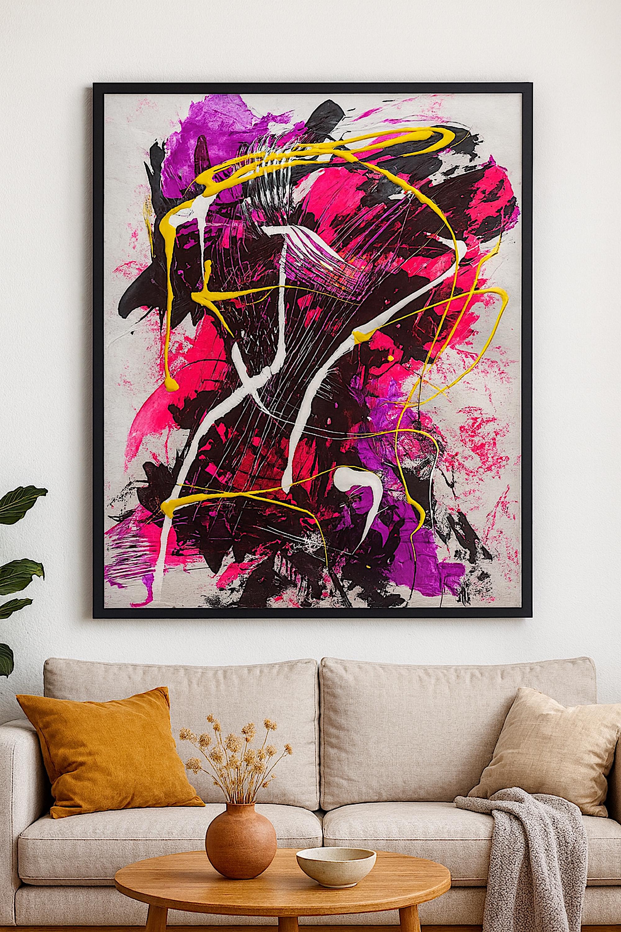 cAbstract Expressionist Painting on Japanese Kraft Paper - Modern Wall Decor (27x23 inch)